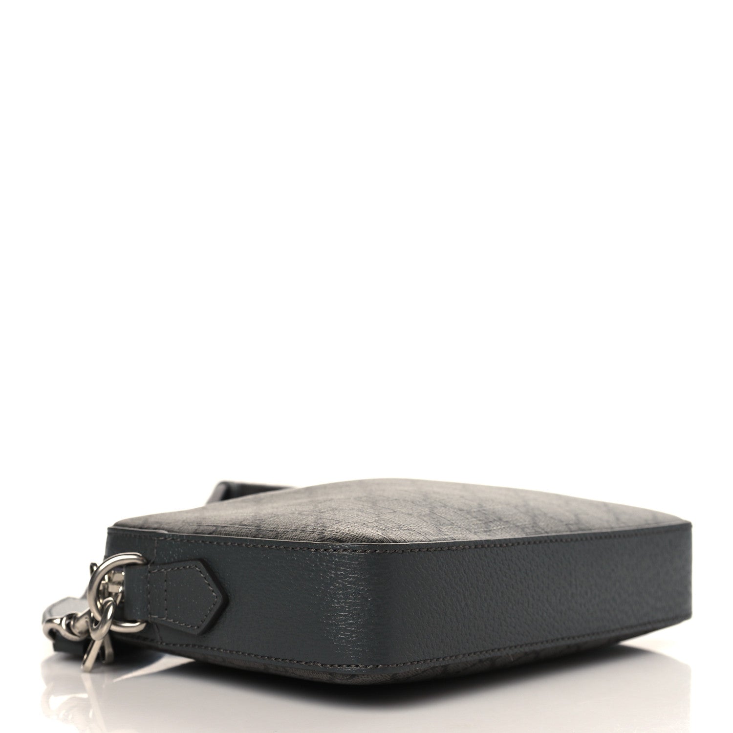 Gucci GG Supreme Monogram Textured Dollar Calfskin Web Ophidia Wristlet Shoulder Bag Grey Black Graphite Grey 3 of 7