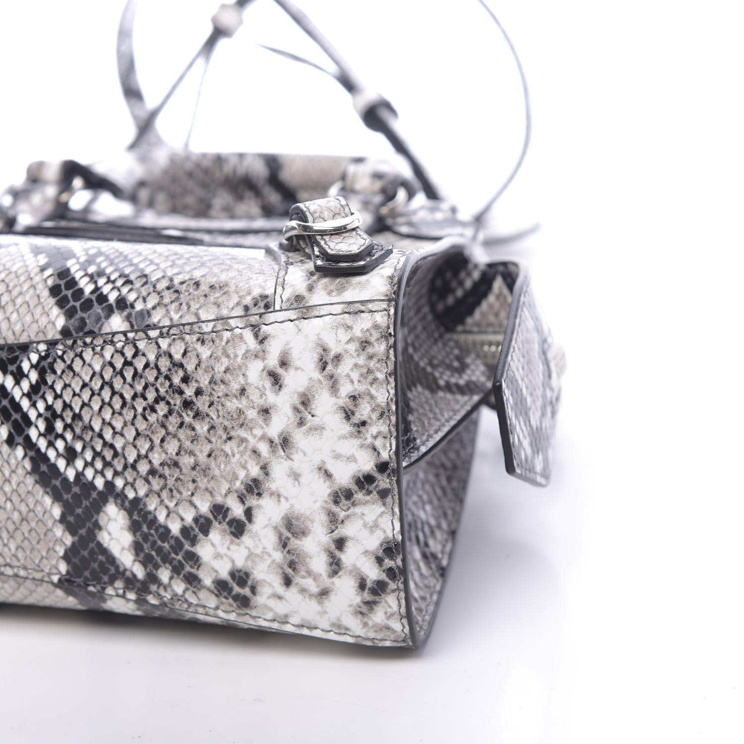 Balenciaga Grained Calfskin Snake Effect Neo Classic Silver Hardware Mini City Black White 10 of 10