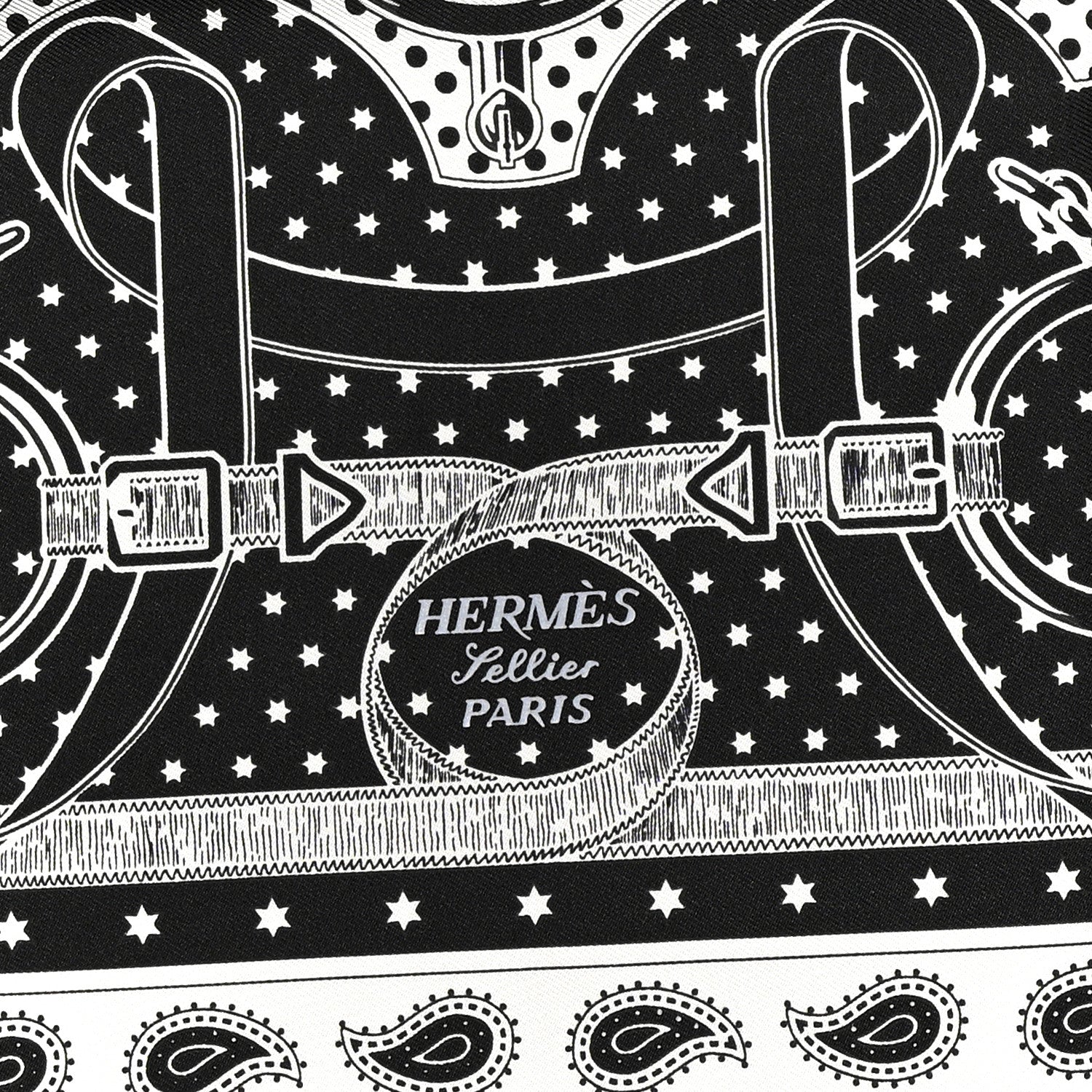 Hermes Silk Eperon D'Or Bandana Shawl 55 Black White 2 of 5