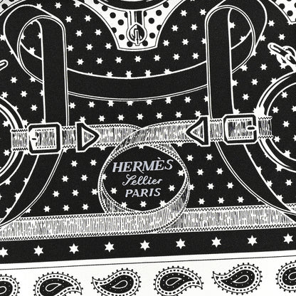 Hermes Silk Eperon D'Or Bandana Shawl 55 Black White 2 of 5