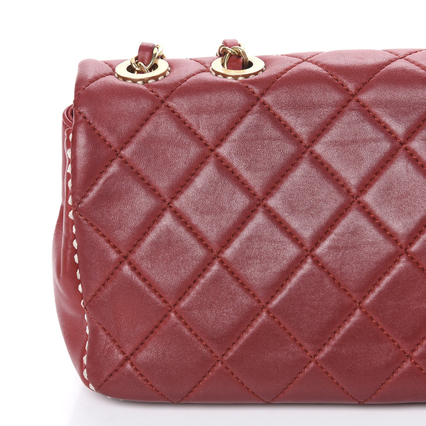 Lambskin Quilted Medium Contrast Stitch Flap Red