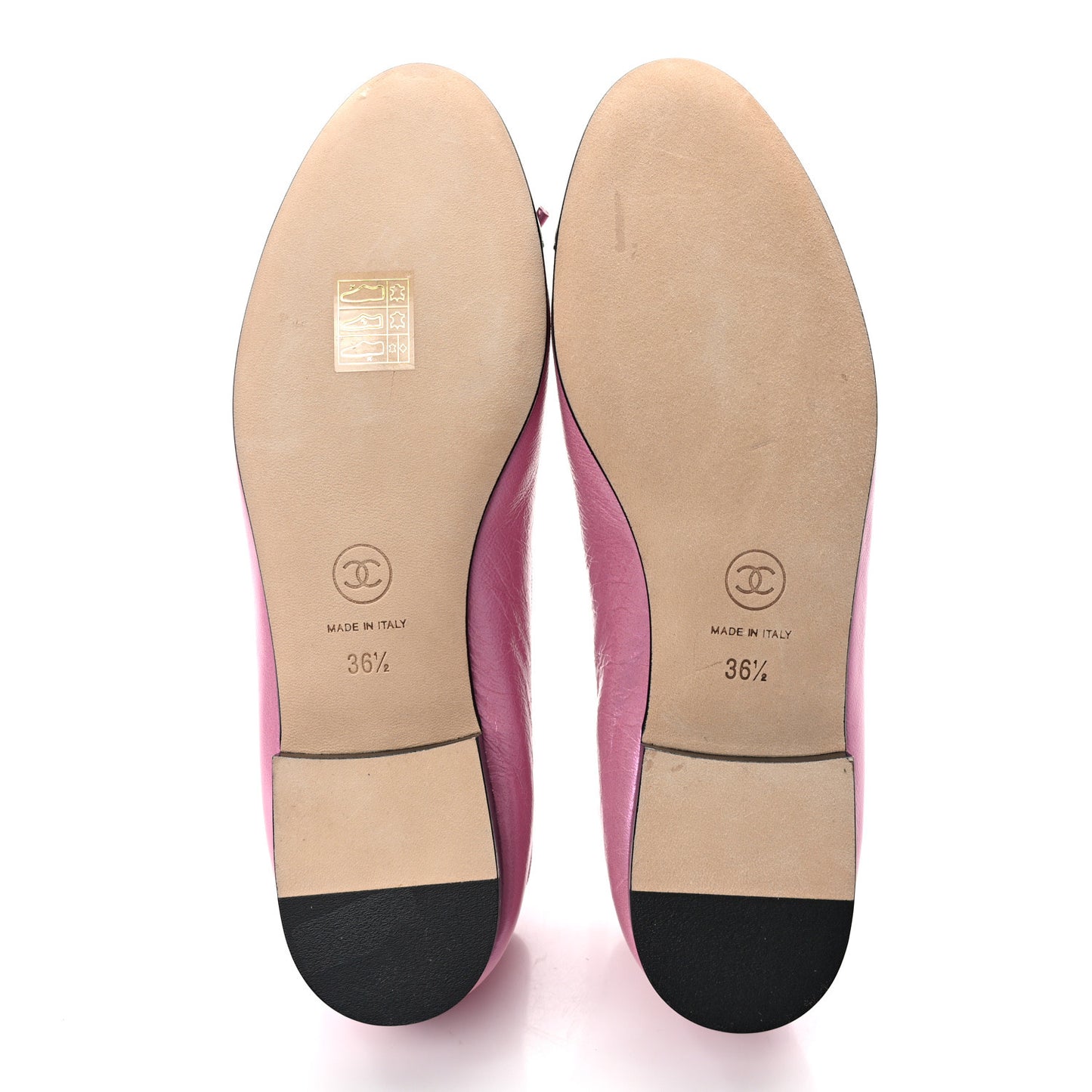 Laminated Crumpled Lambskin Cap Toe CC Ballerina Flats 36.5 Pink Black