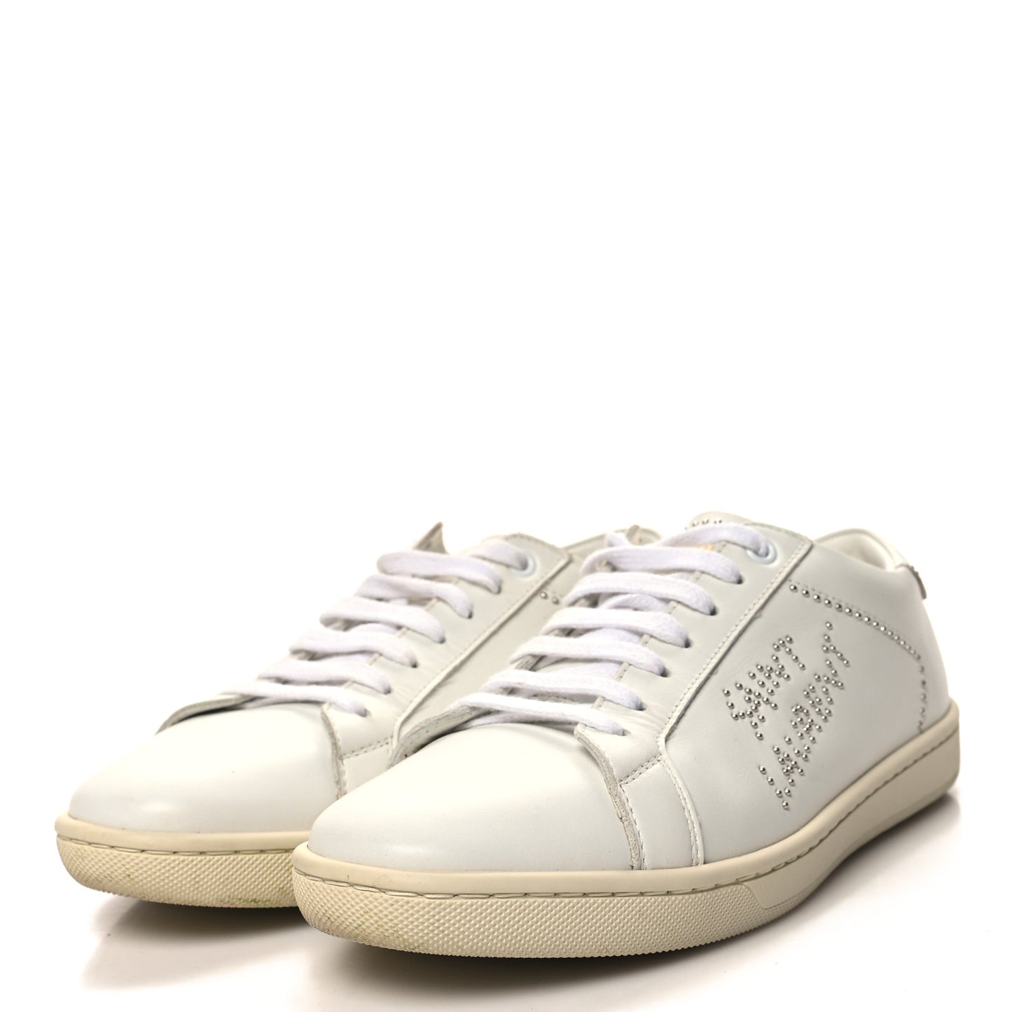 SAINT LAURENT Calfskin Studded SL/08 Low Top Sneakers 37.5 White