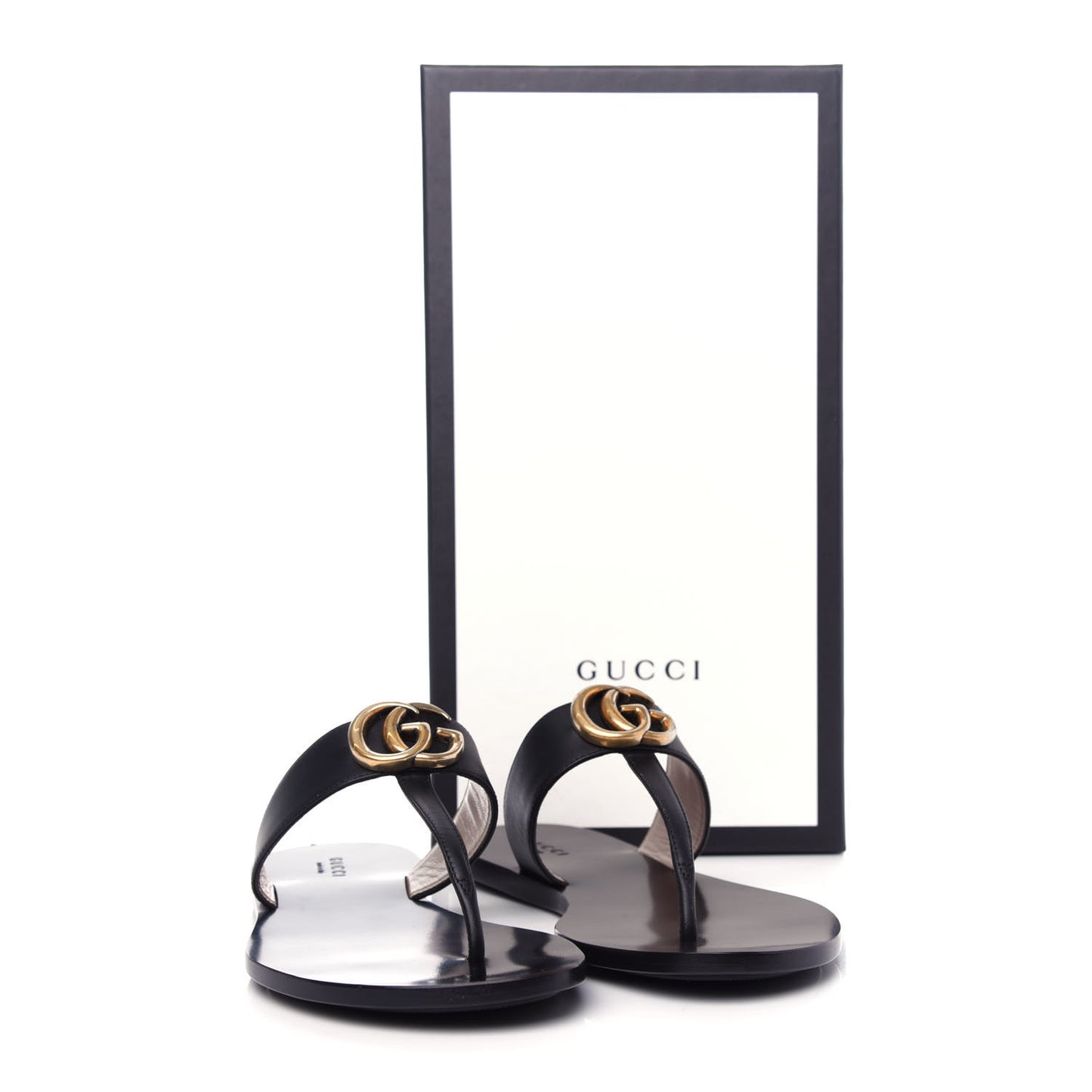 Calfskin GG Marmont Thong Sandals 37 Black