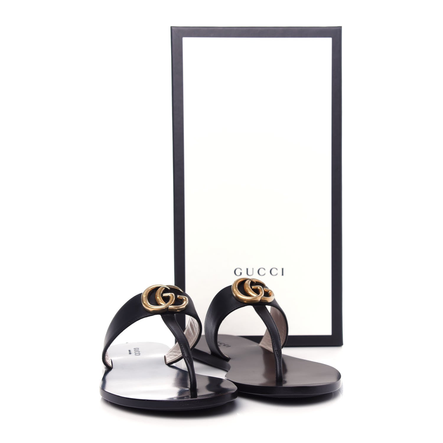 Gucci Calfskin GG Marmont Thong Sandals 37 Black 10 of 10