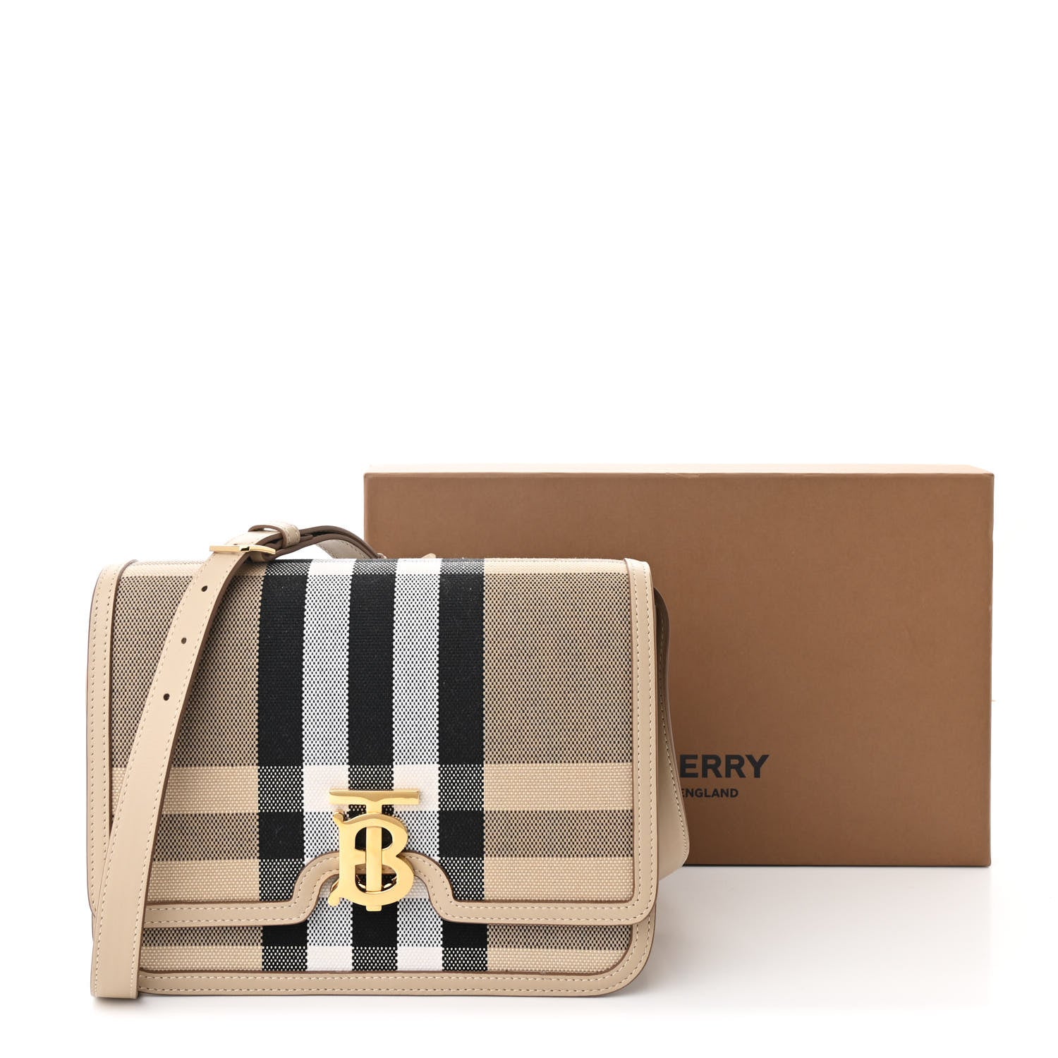 Burberry Smooth Calfskin Canvas Check Medium TB Bag Dusty Sand Soft Fawn 12 of 12