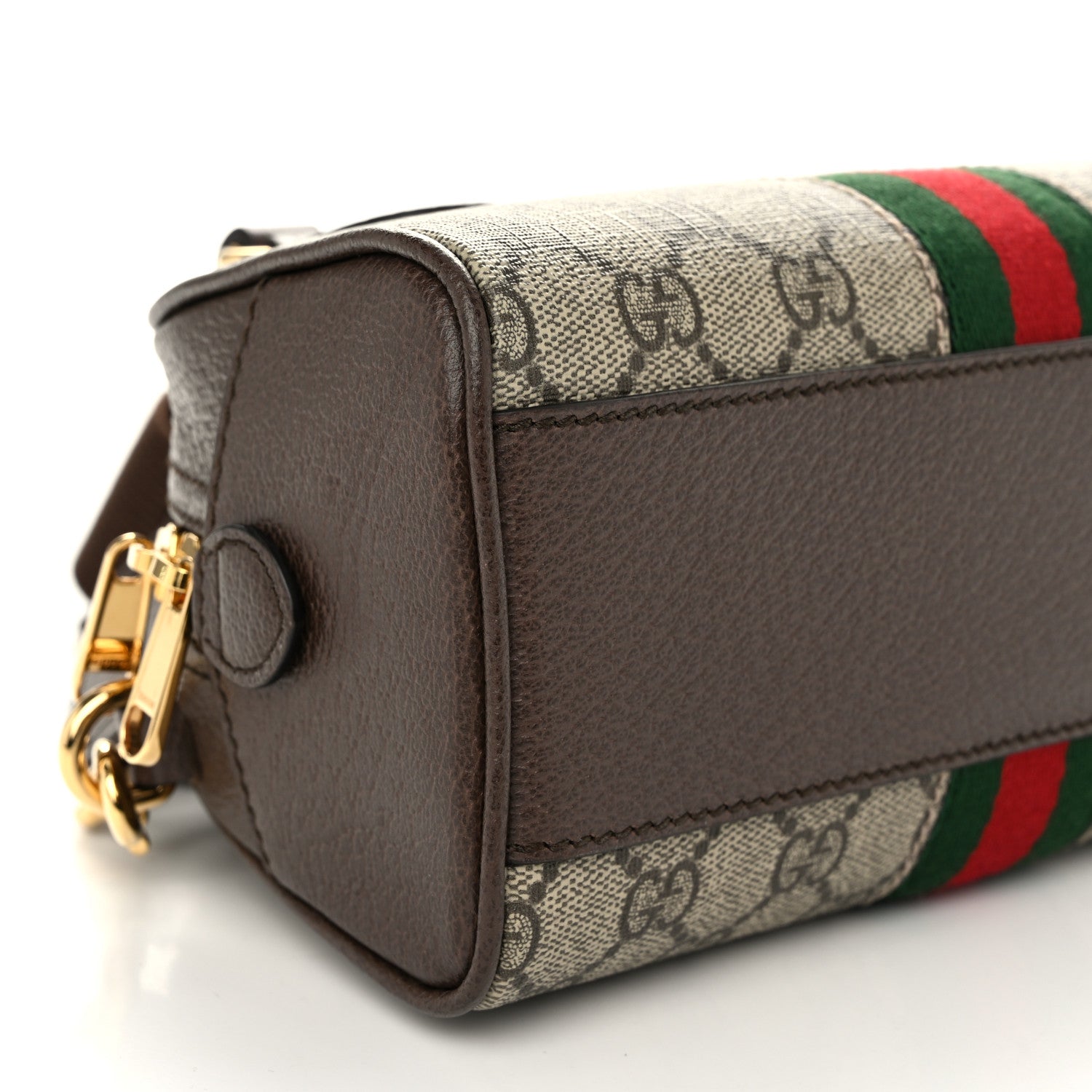 Gucci GG Supreme Monogram Textured Dollar Calfskin Web Mini Ophidia Top Handle Bowler Bag Beige Ebony New Acero 9 of 10