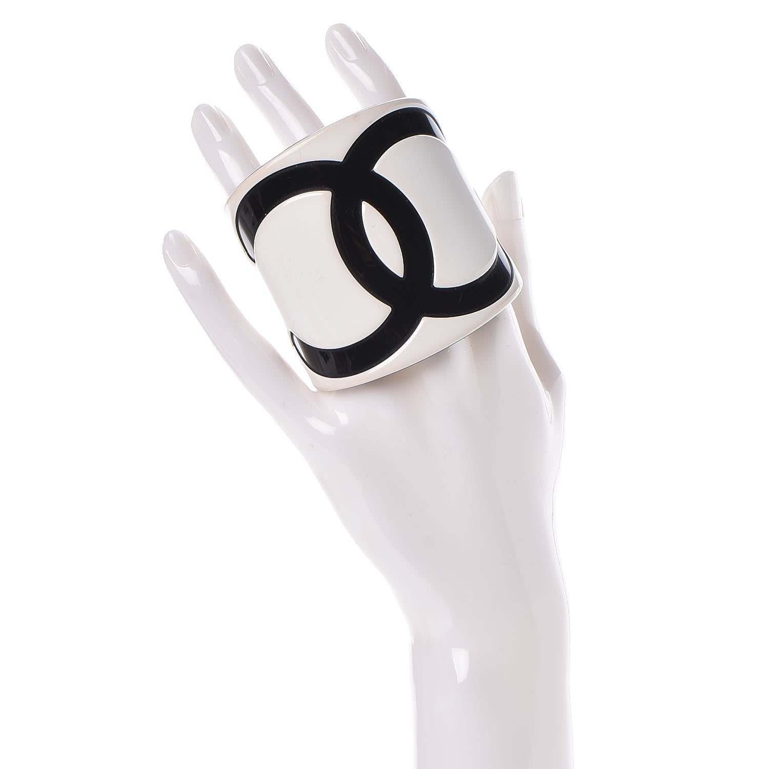 Chanel Resin CC Cuff White Black 2 of 5