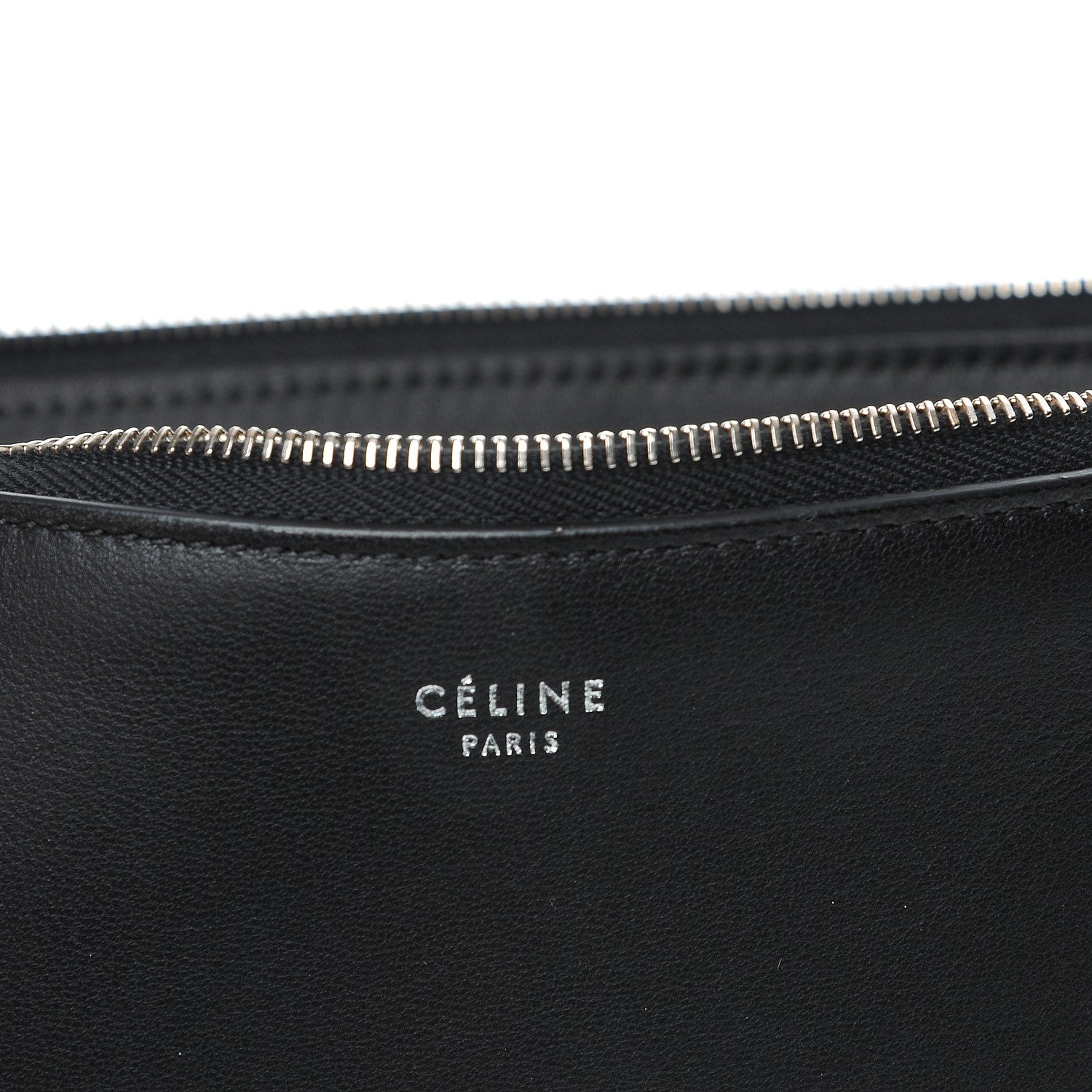 Celine Laminated Lambskin Bi-Color Solo Clutch Pouch Black Silver 7 of 9