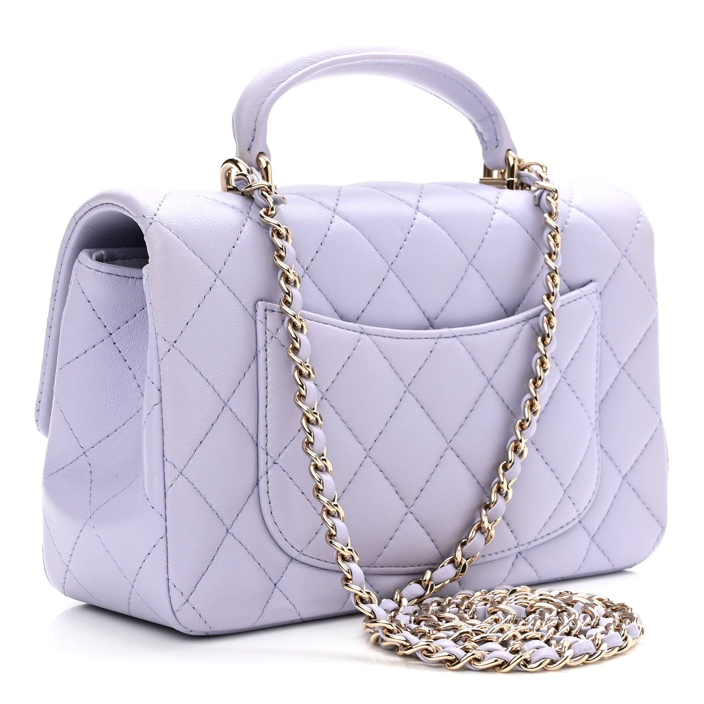 Lambskin Quilted Mini Top Handle Rectangular Flap Light Purple