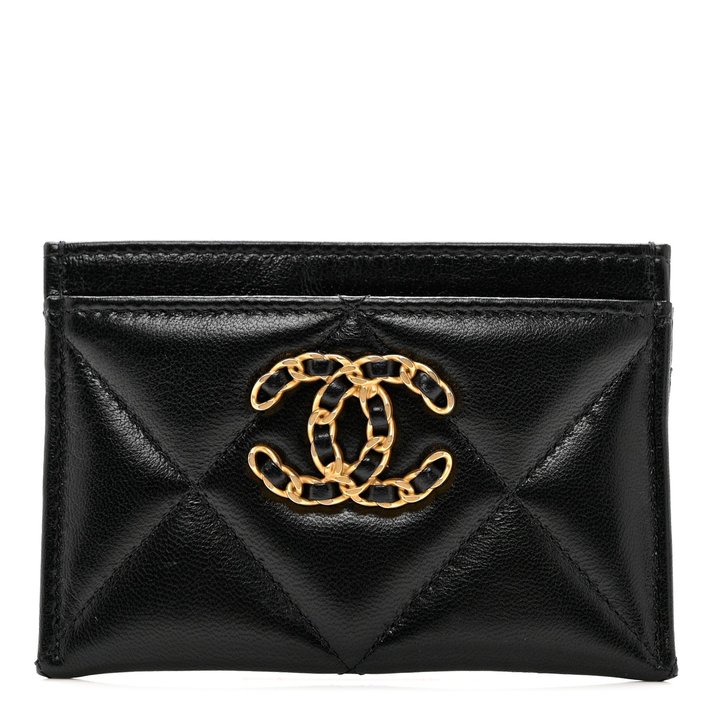 Lambskin Quilted Chanel 19 Card Holder Black