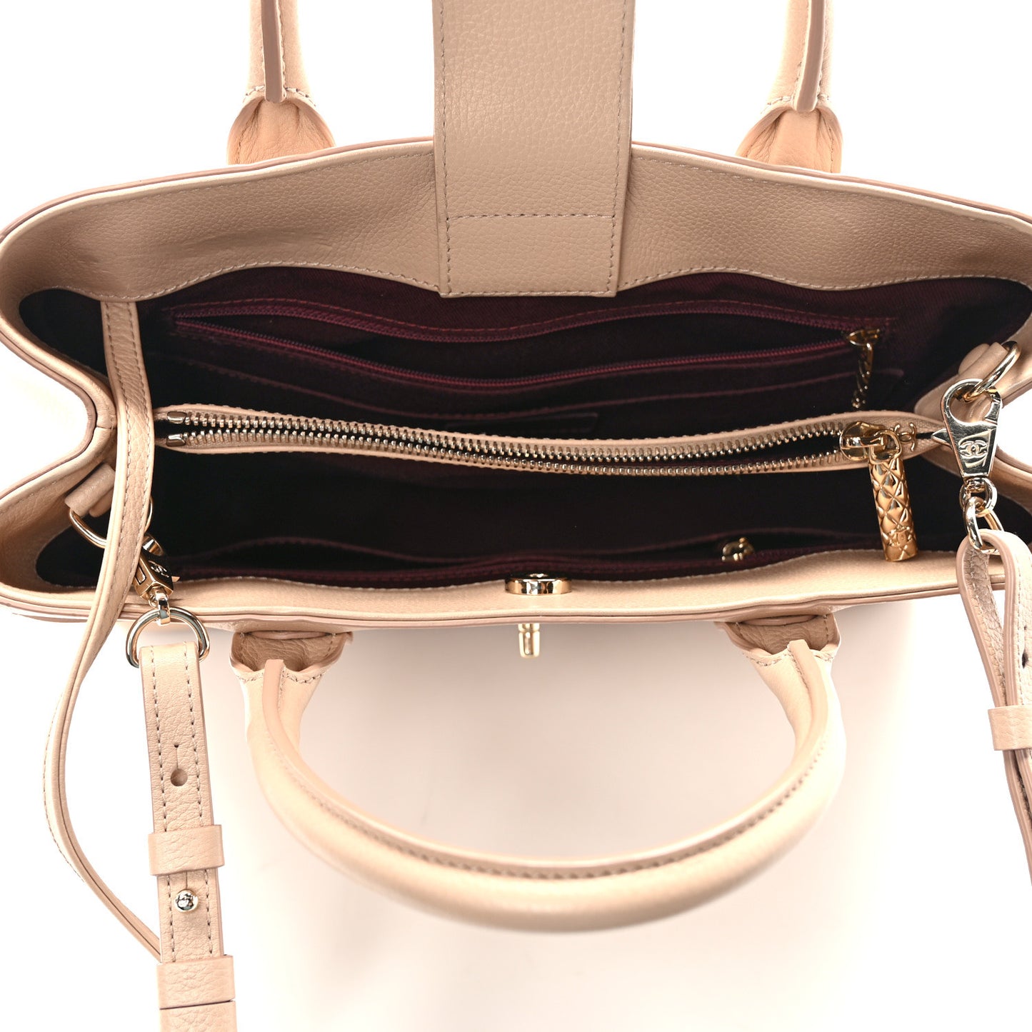 Grained Calfskin Small Neo Executive Shopper Tote Beige