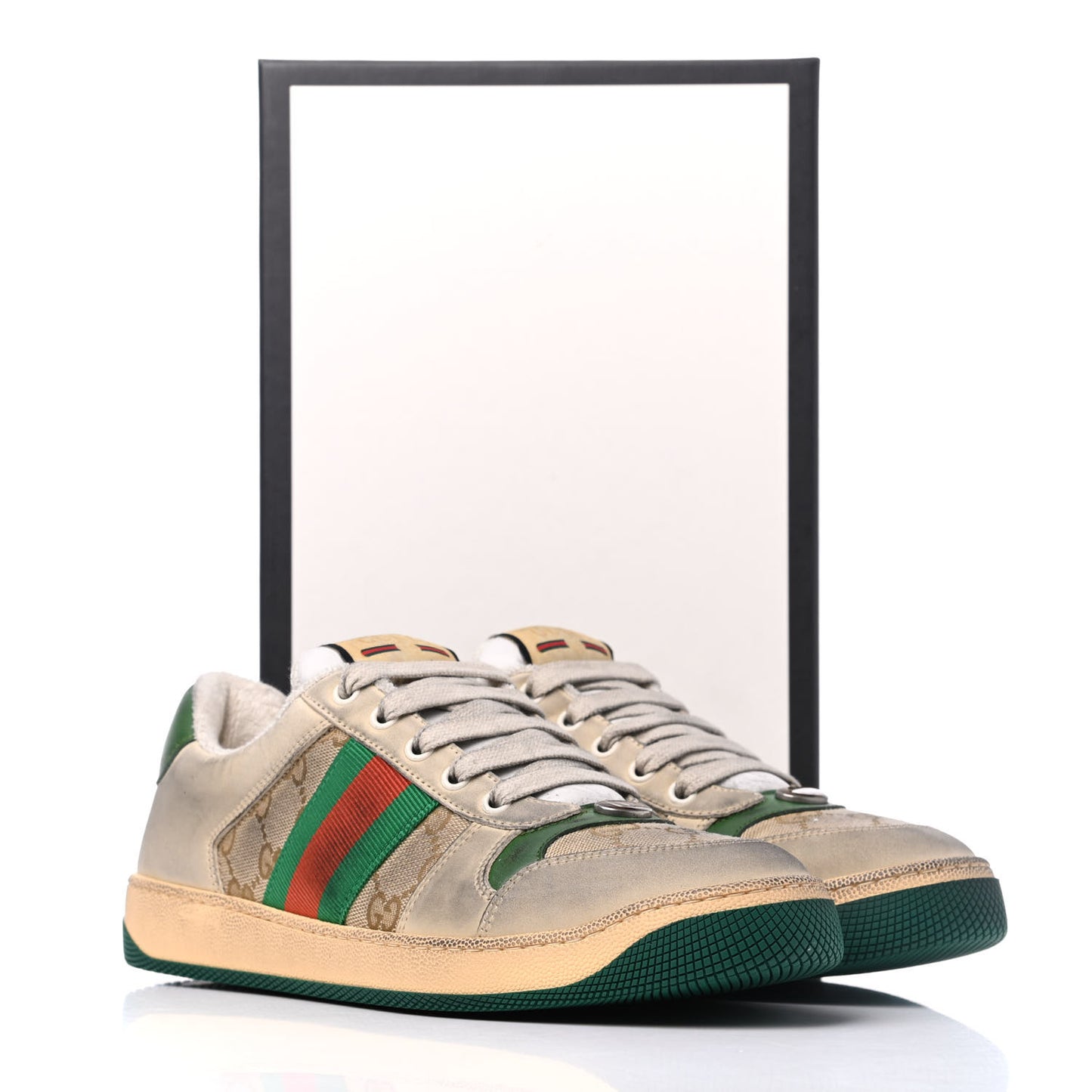 GG Monogram Nubuck Web Womens Screener Sneakers 39 New Sand Dusty Milk Vintage Green