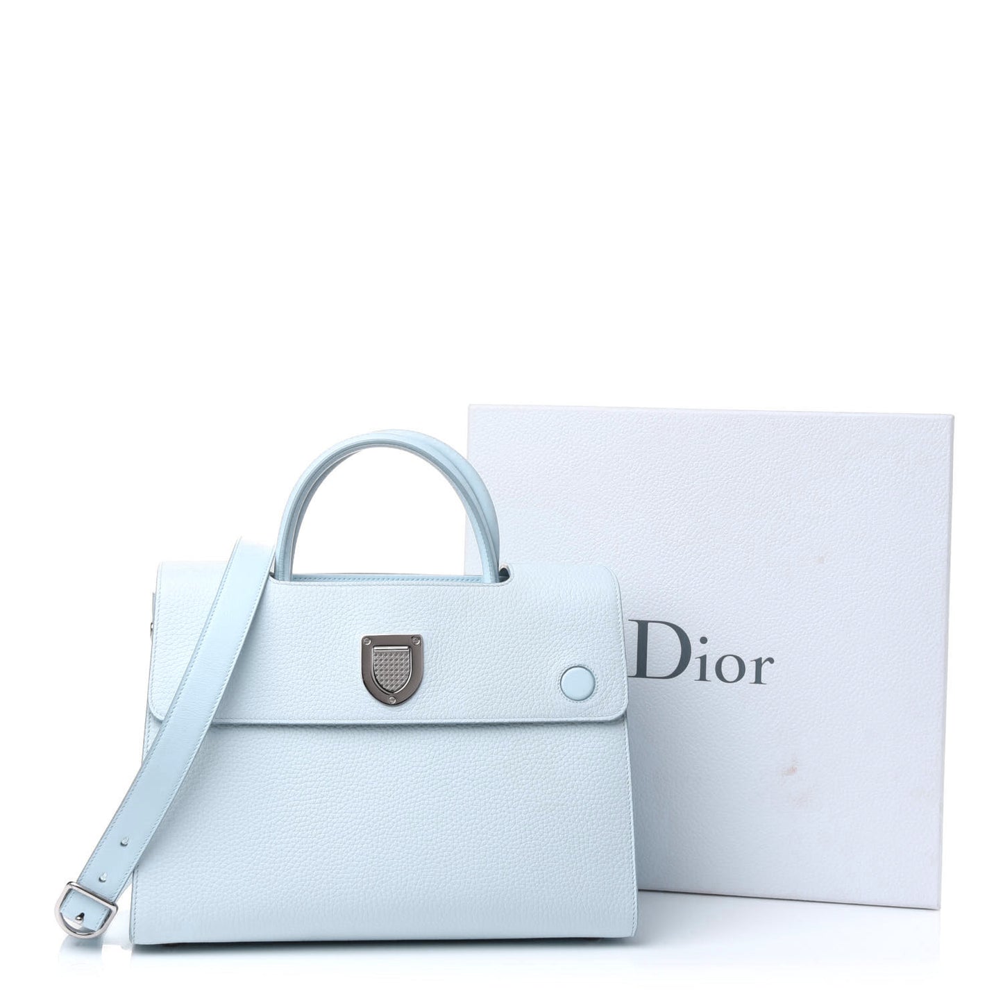 Grained Calfskin Medium Diorever Flap Light Blue
