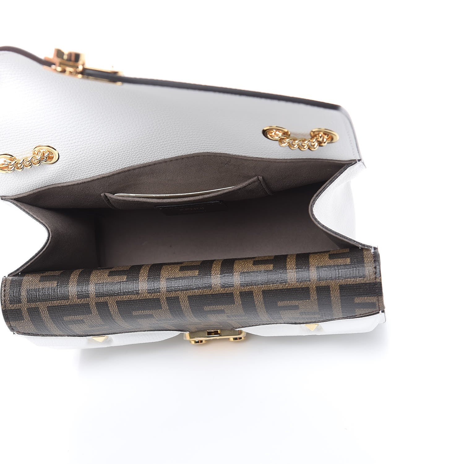 Fendi Vitello Vienna Glazed Fabric FF 1974 Monster Eyes Small Bag Bug Chain Bag Ice Tobacco Moro 5 of 10
