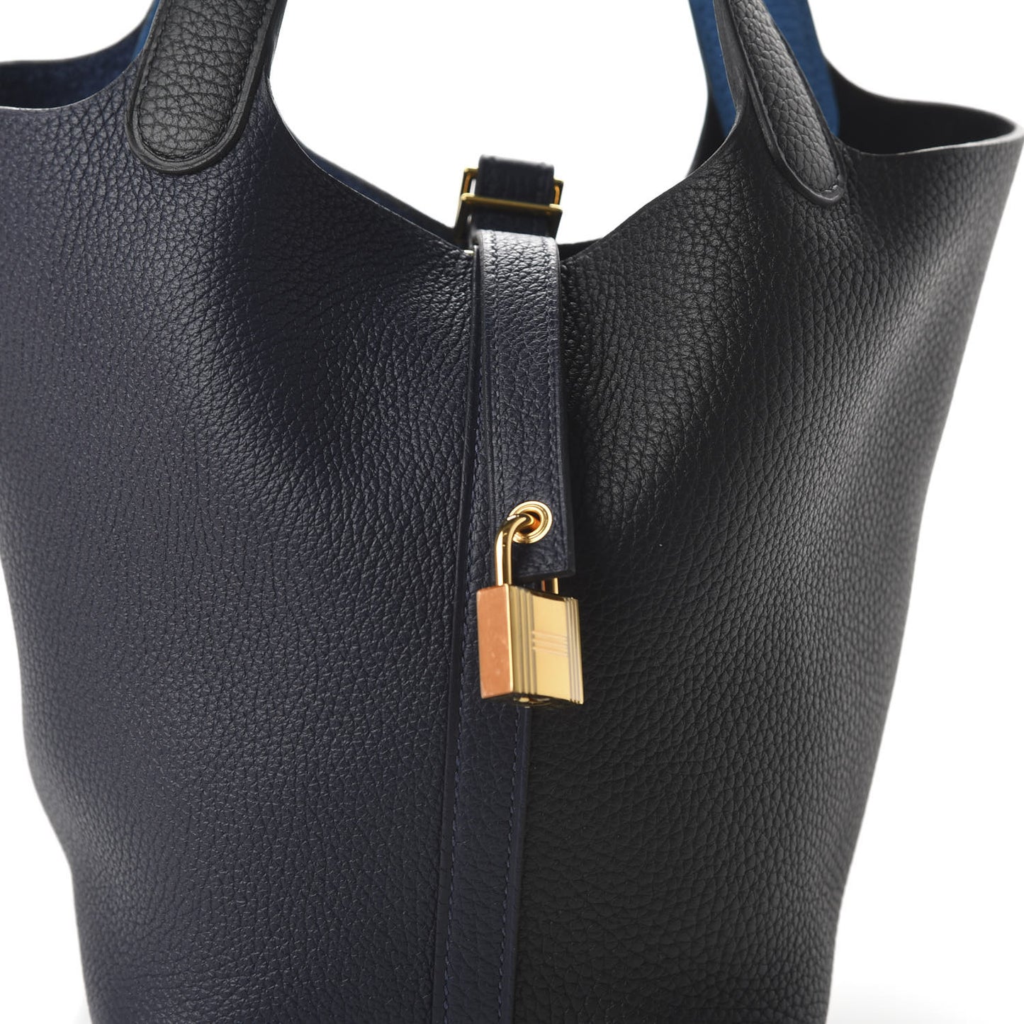 Taurillon Clemence Casaque Picotin Lock 18 PM Bleu Nuit Black Blue Frida