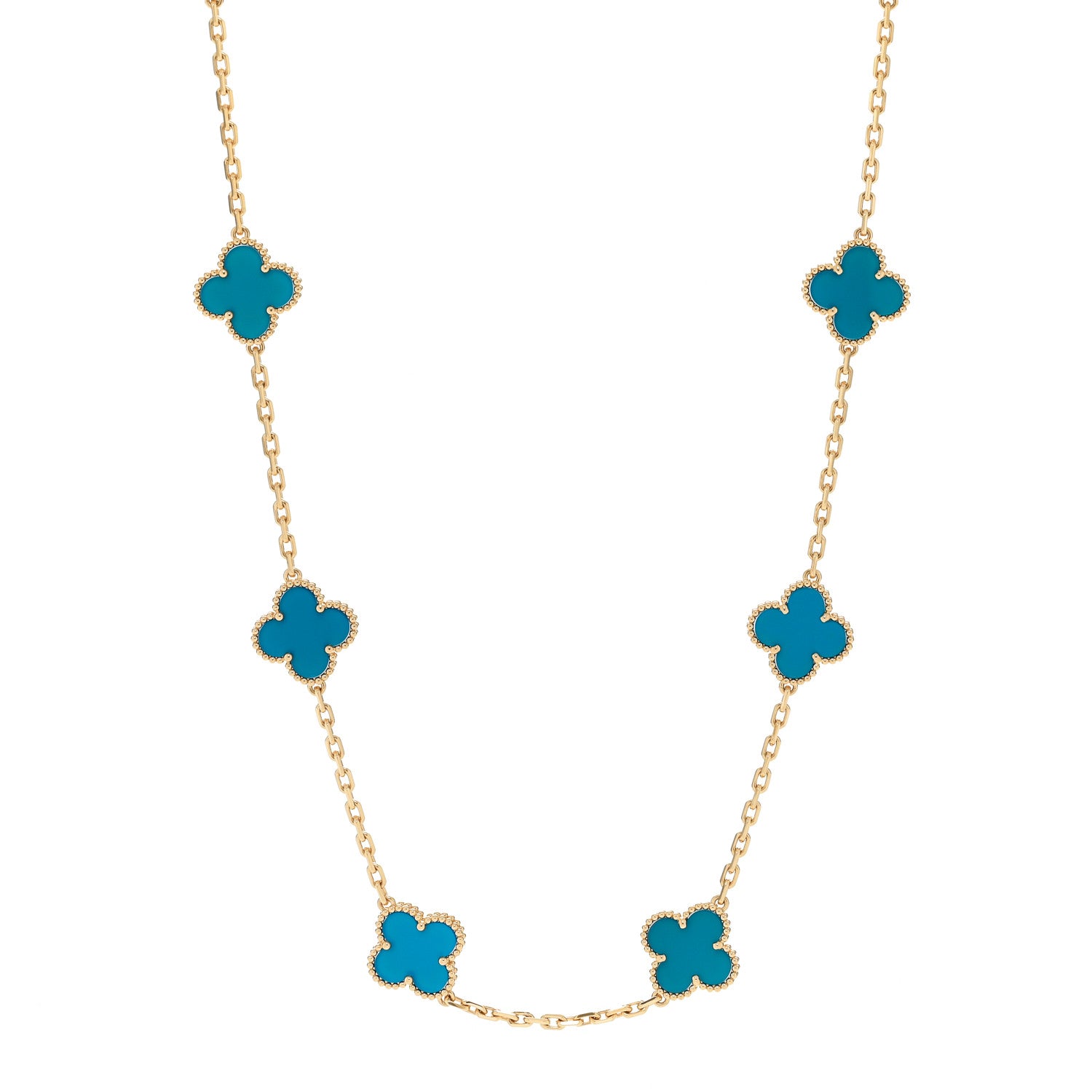 Van Cleef & Arpels 18K Yellow Gold Blue Agate 10 Motifs Vintage Alhambra Necklace 1 of 7