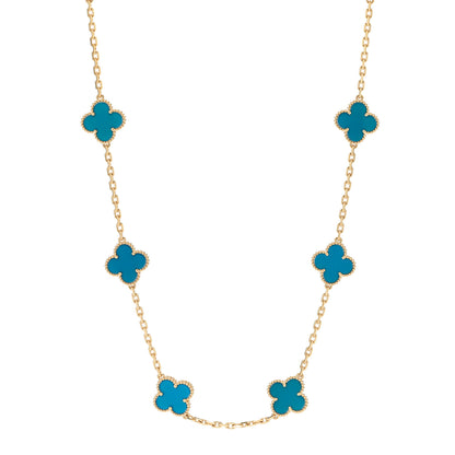Van Cleef & Arpels 18K Yellow Gold Blue Agate 10 Motifs Vintage Alhambra Necklace 1 of 7