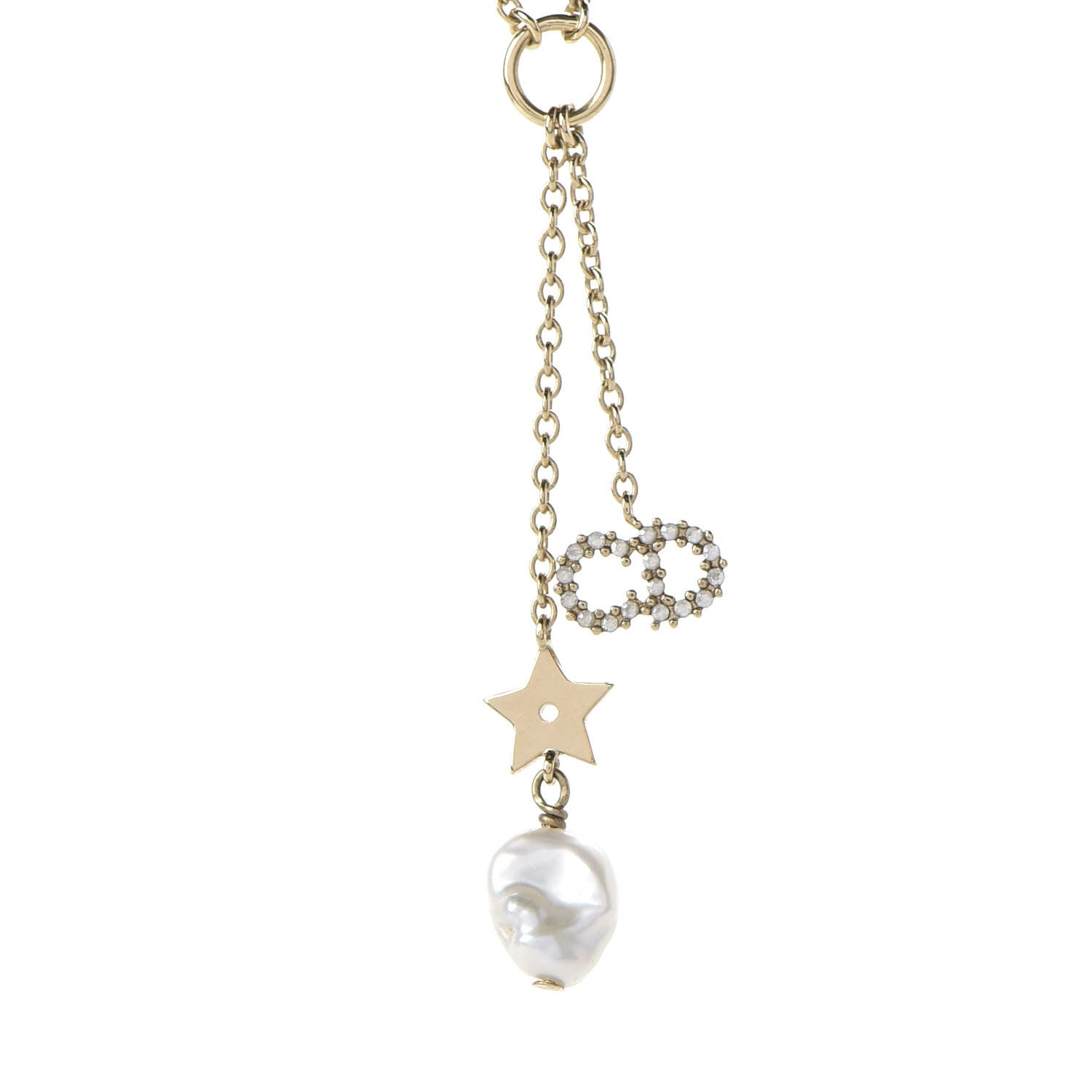 Christian Dior Crystal Pearl Shiny-D Tribal Long Necklace Gold 3 of 7