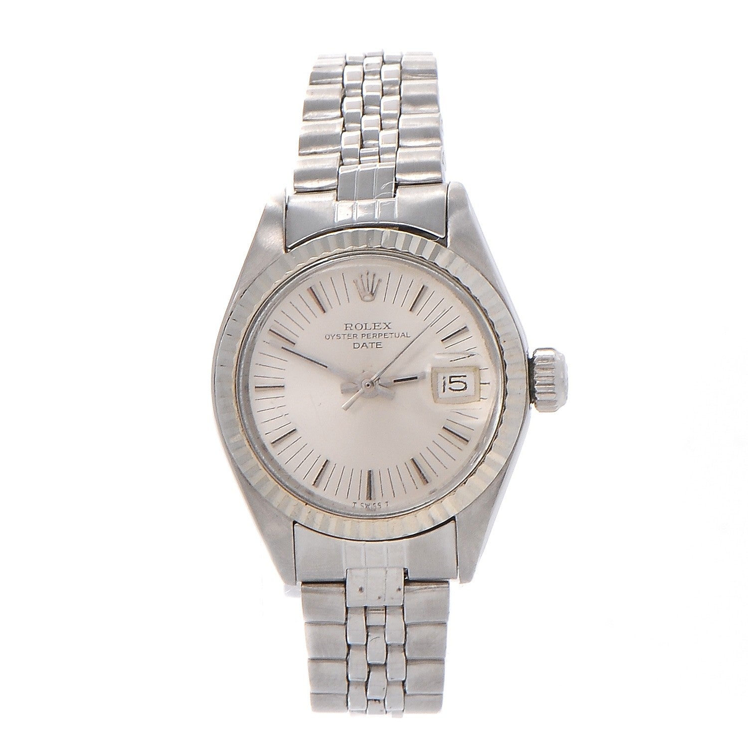Rolex Stainless Steel 18K White Gold 26mm Oyster Perpetual Date Watch Silver 6917 1 of 7