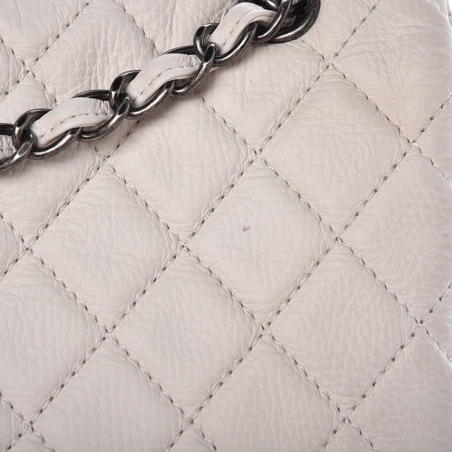 Calfskin Quilted XXL Travel Flap Bag White