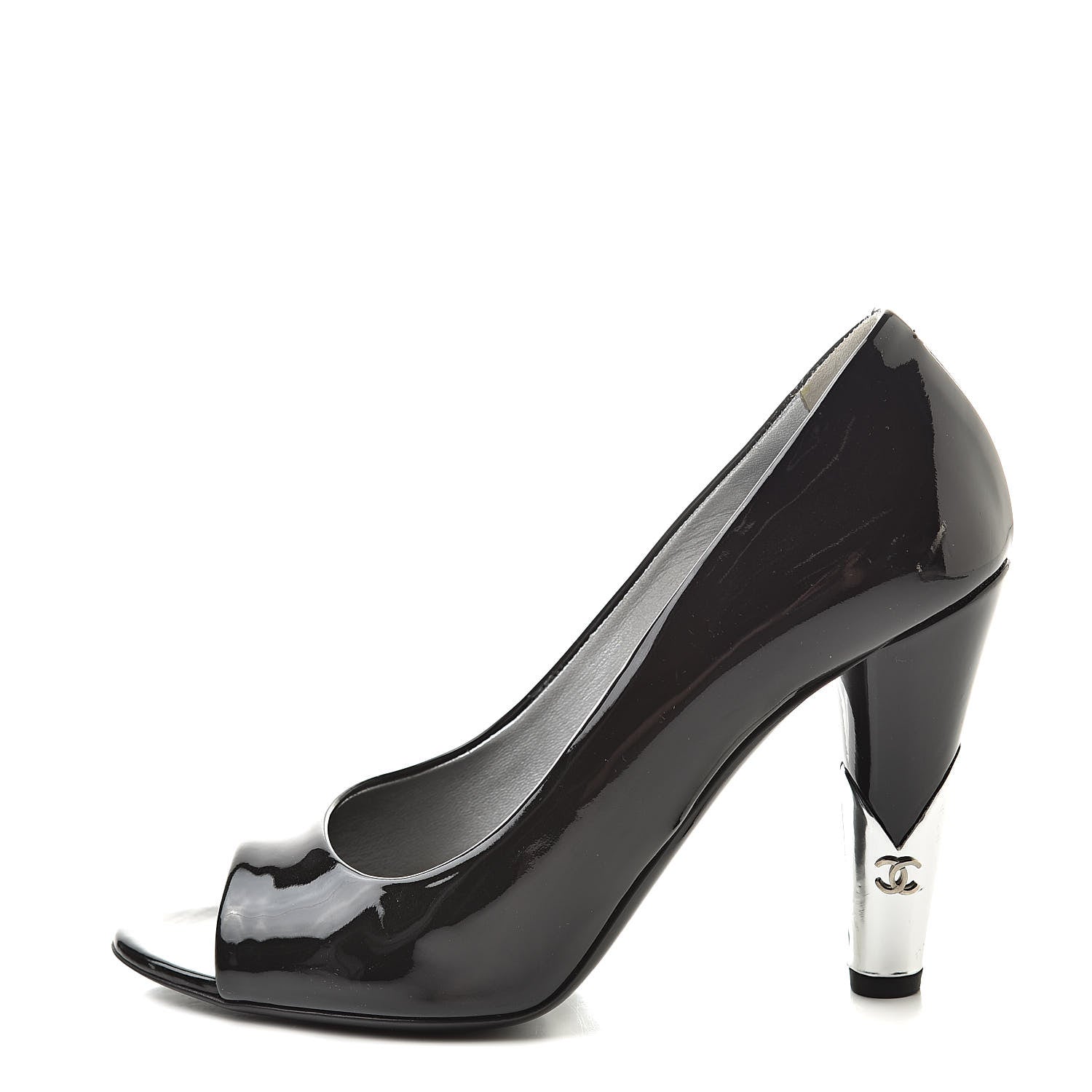 Chanel Patent Open Toe CC Pumps 37 Black 1 of 10