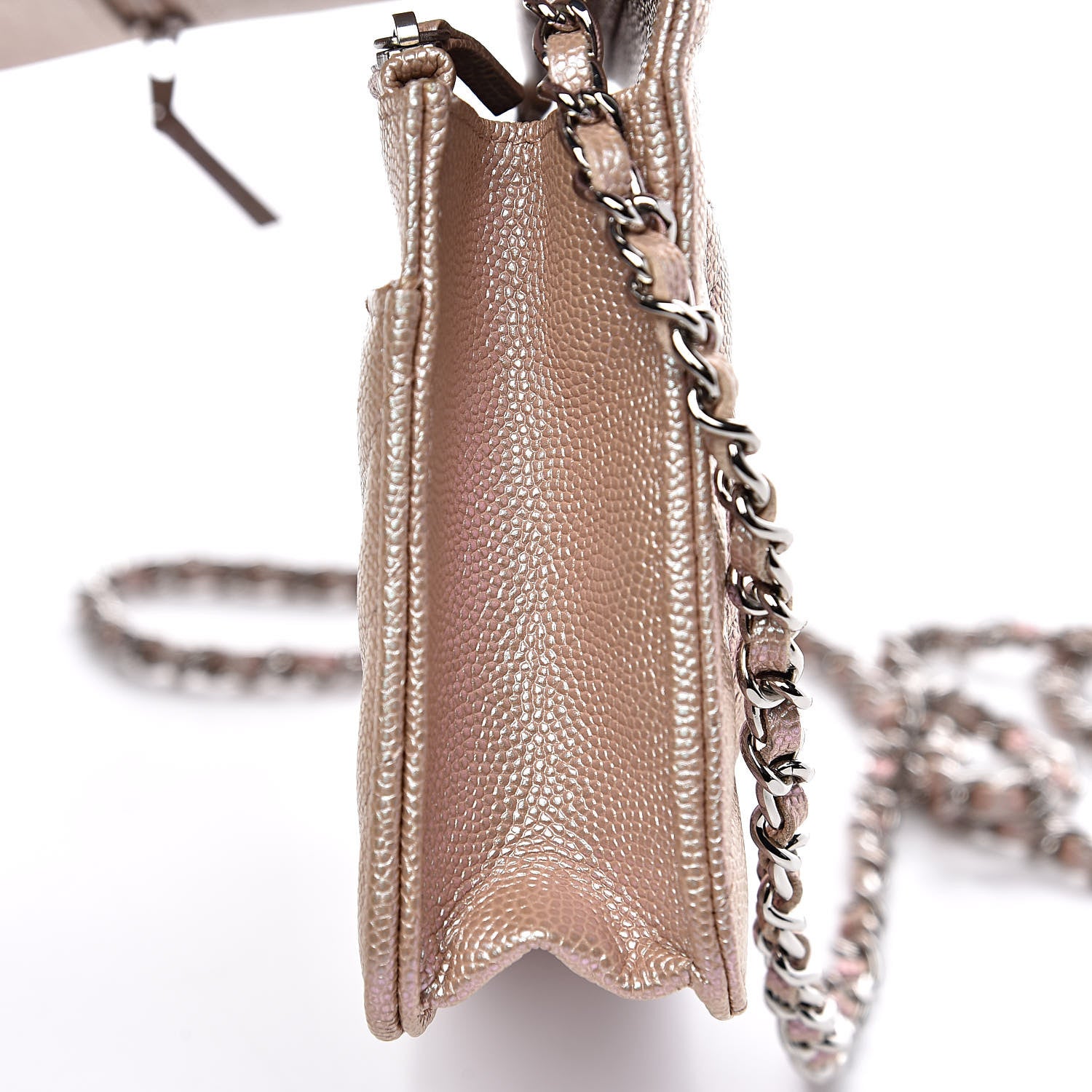 Chanel Metallic Caviar Chevron Quilted Wallet On Chain WOC Light Gold 12 of 14
