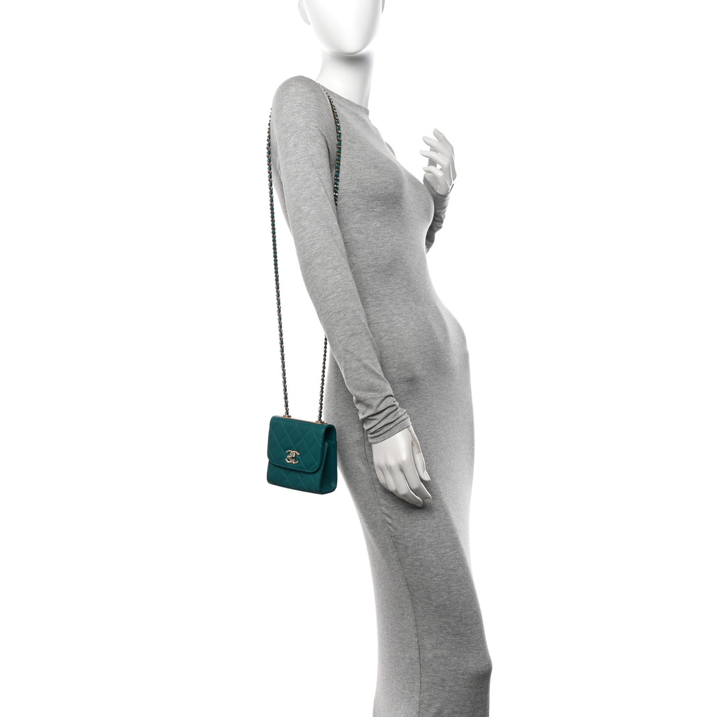 Lambskin Quilted Mini Trendy CC Clutch With Chain Green