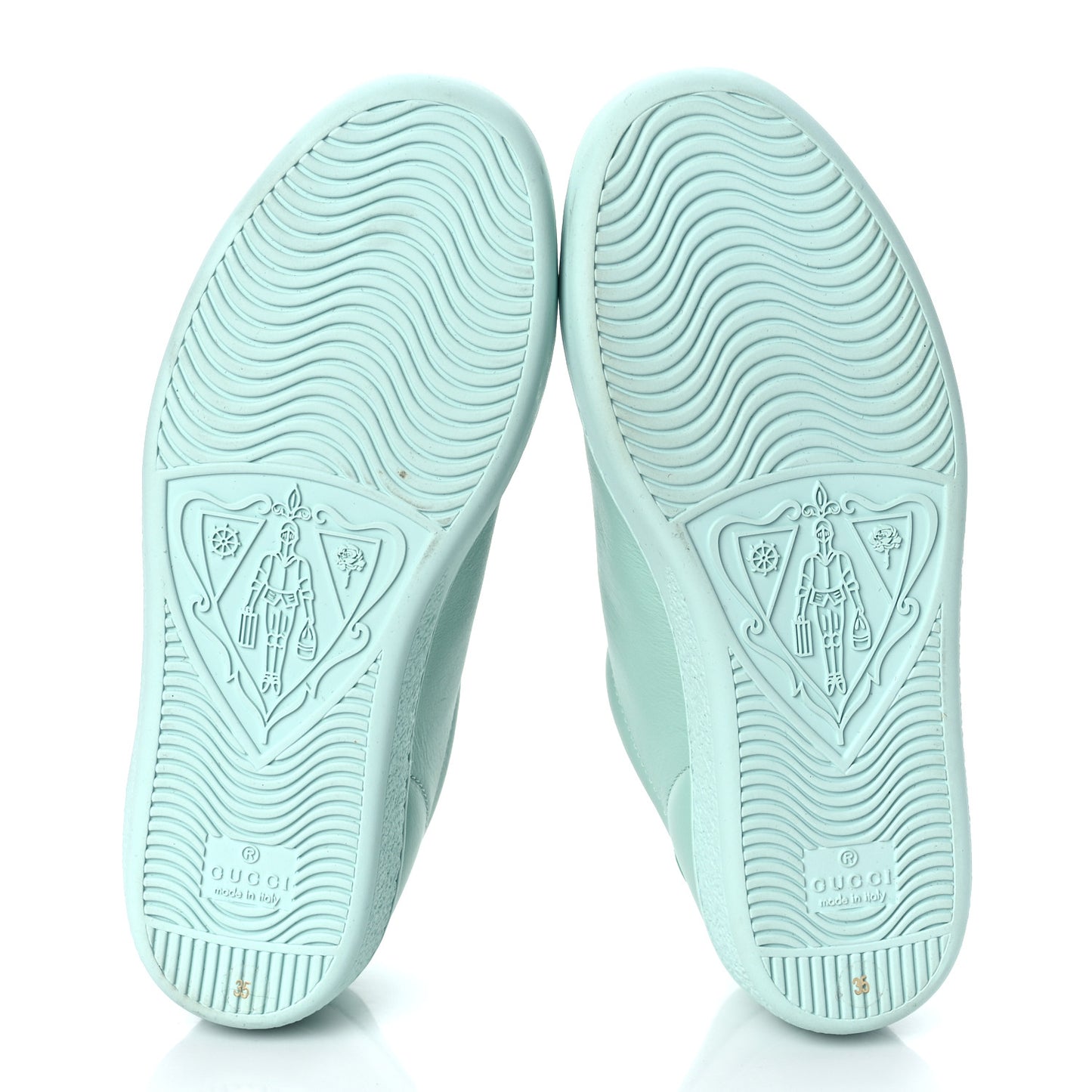Calfskin Interlocking G Perforated Womens Ace Sneakers 35 Water Green Synthetic Green Garden