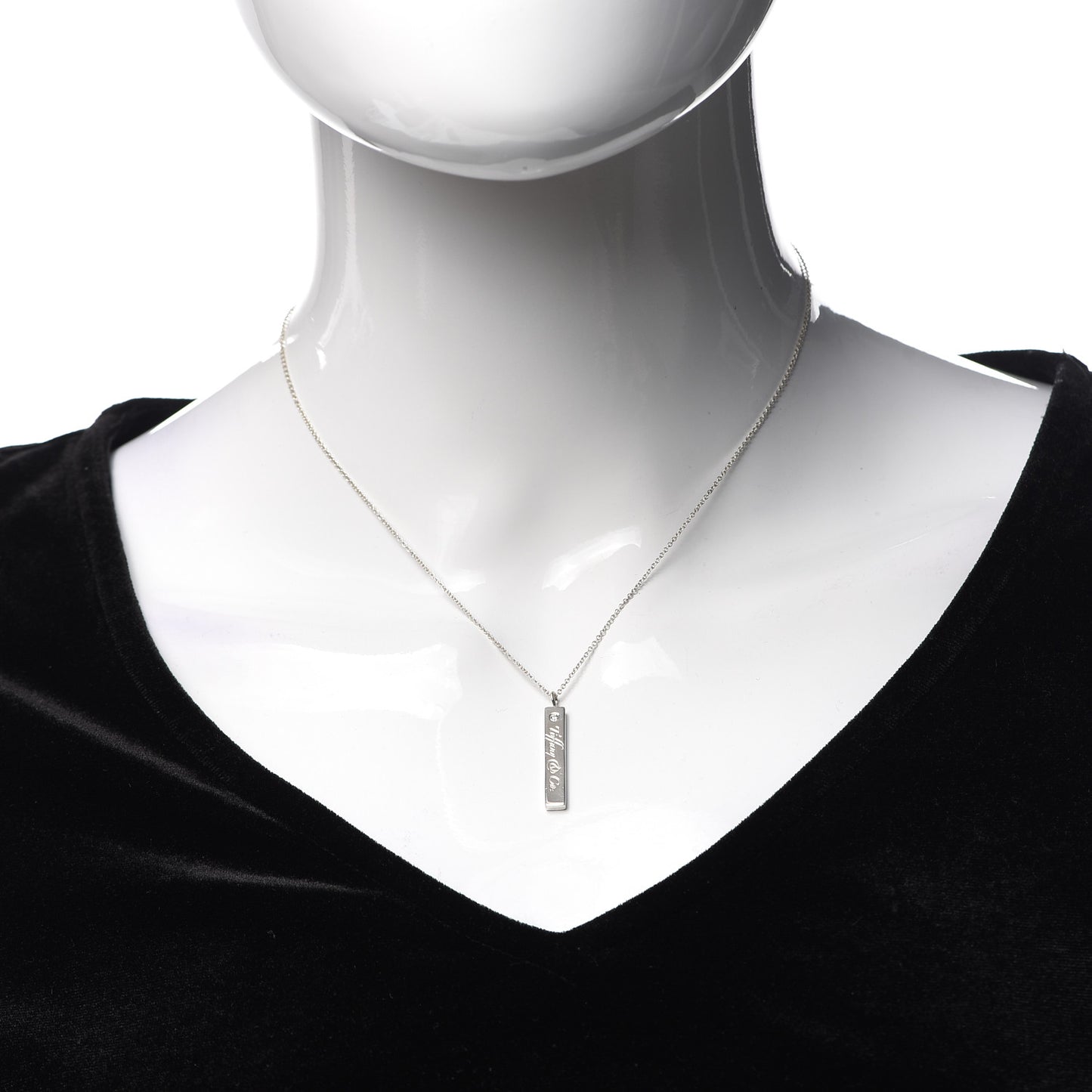 Sterling Silver Diamond Notes Bar Pendant Necklace
