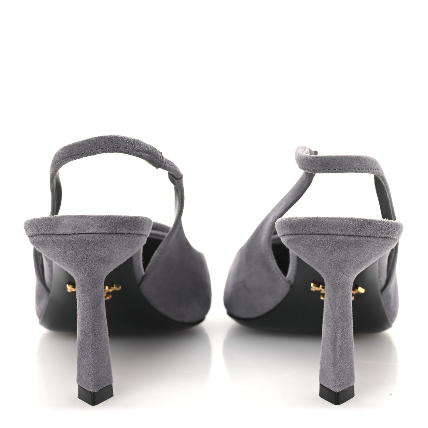 Suede Triangle Logo Pointed Toe 75mm Slingback Pumps 37 Grey