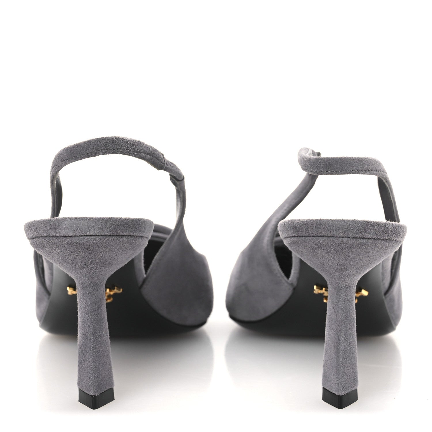 Prada Suede Triangle Logo Pointed Toe 75mm Slingback Pumps 37 Grey 6 of 11