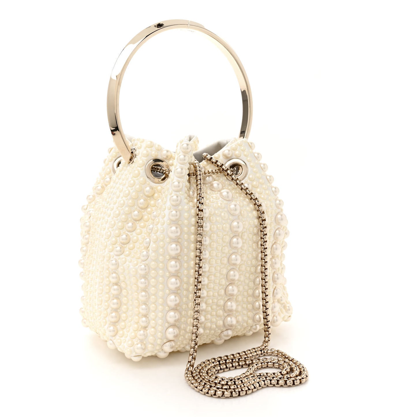 Satin Pearl Embellished Bon Bon Bag Ivory