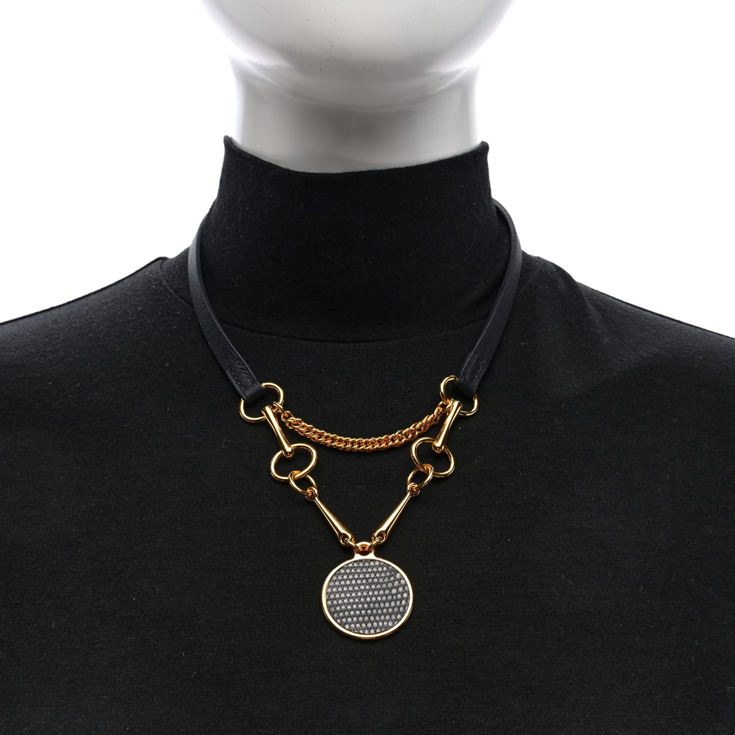 Swift Metal Lizard Heritage Equestre Pendant Collar Necklace Black Gold