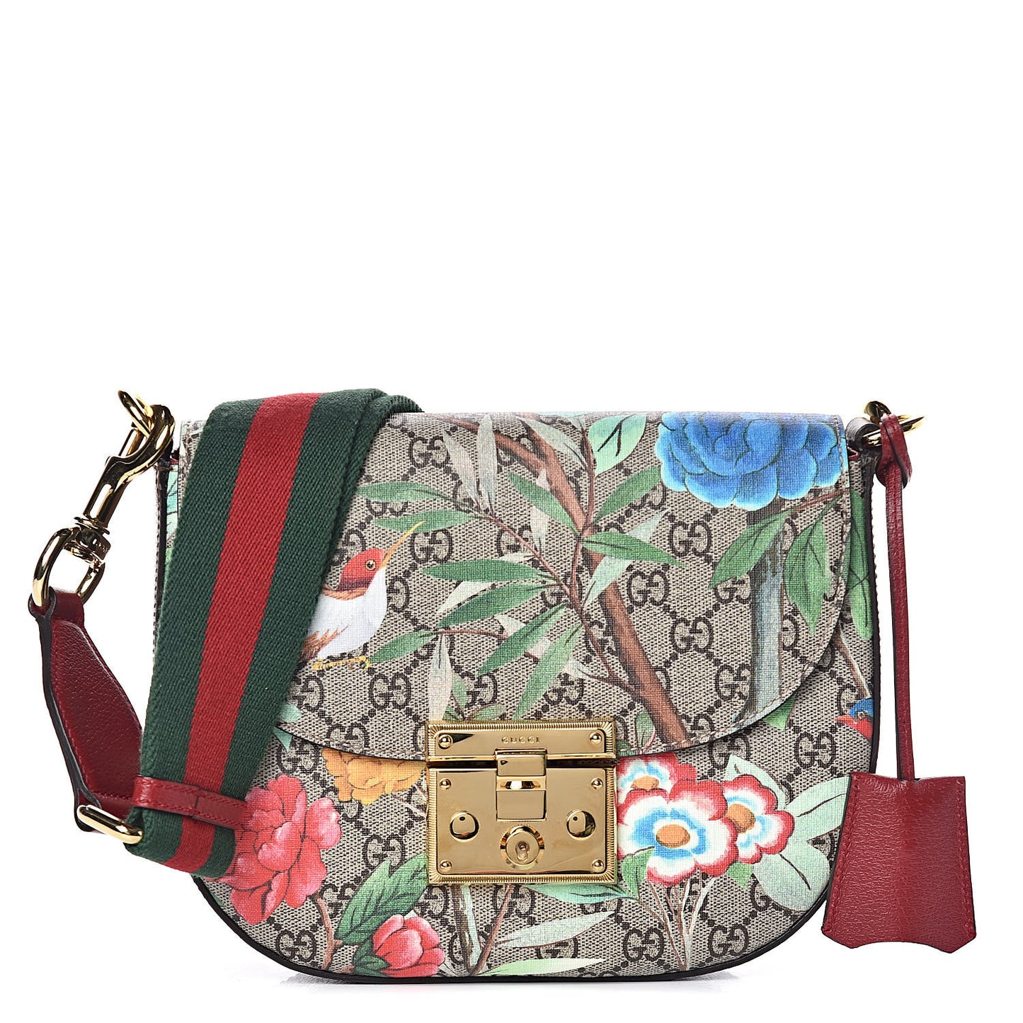 GG Supreme Monogram Tian Web Medium Padlock Messenger Shoulder Bag Beige Multicolor New Acero