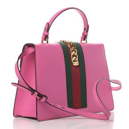 Gucci Vitello Fontanella Web Medium Sylvie Top Handle Bag Pink Tropical Flower 3 of 12