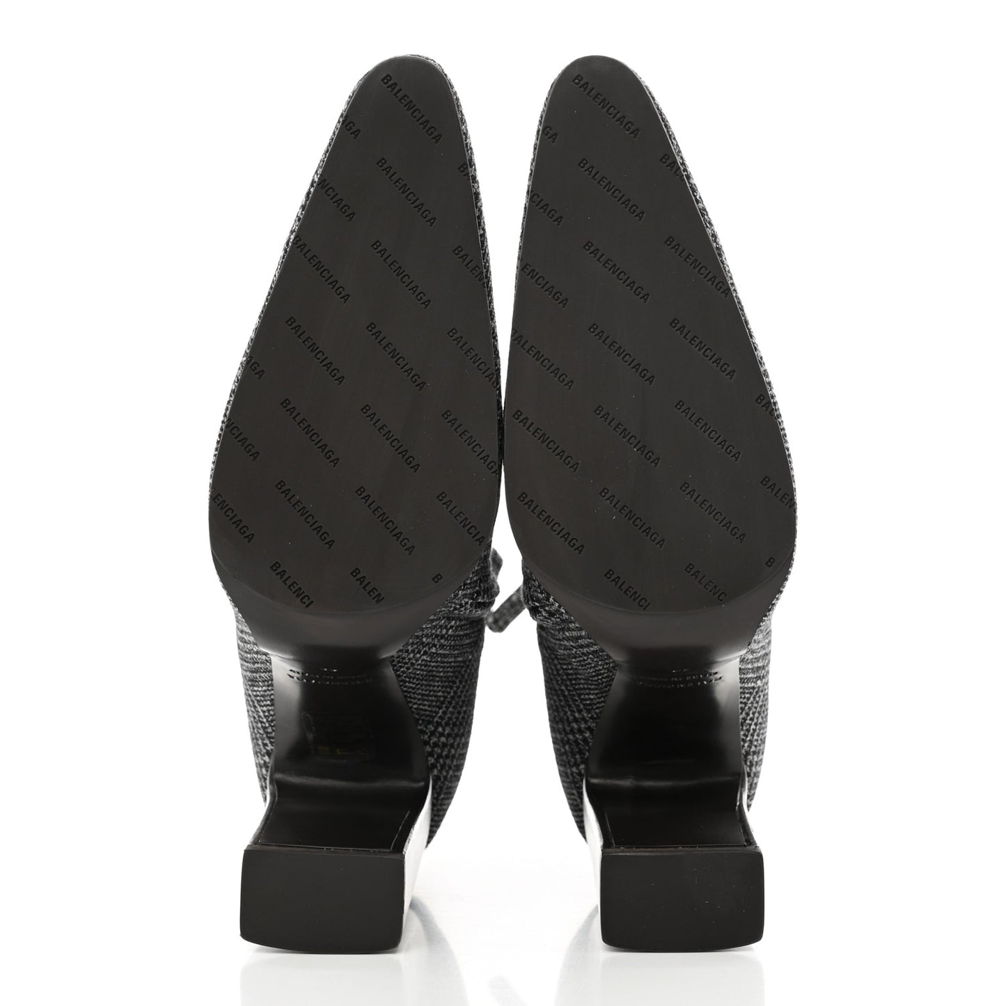 Wool Plaid Ankle Boots 40 Black White
