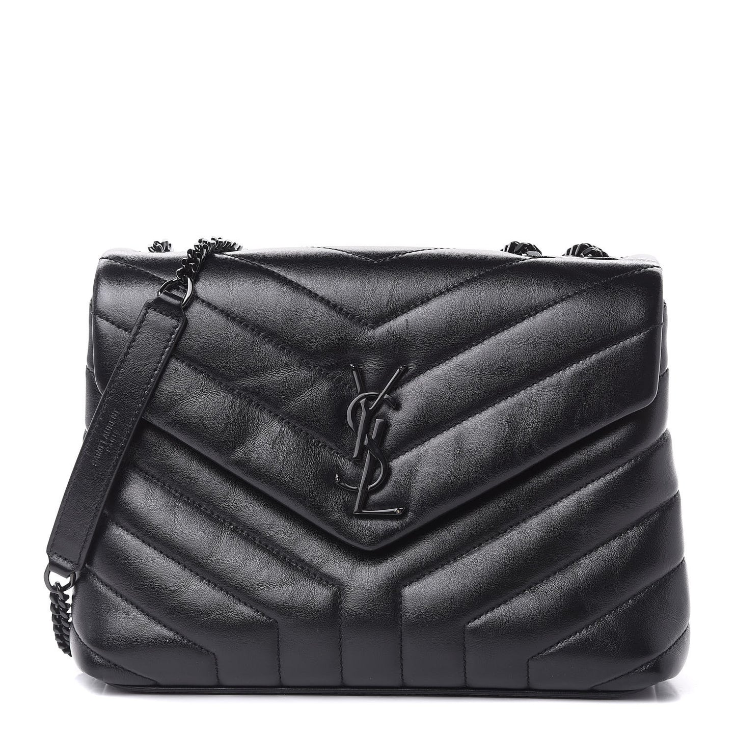 Calfskin Y Quilted Monogram Small Loulou Chain Satchel Black