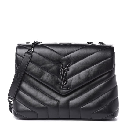 Saint Laurent Calfskin Y Quilted Monogram Small Loulou Chain Satchel Black 1 of 10