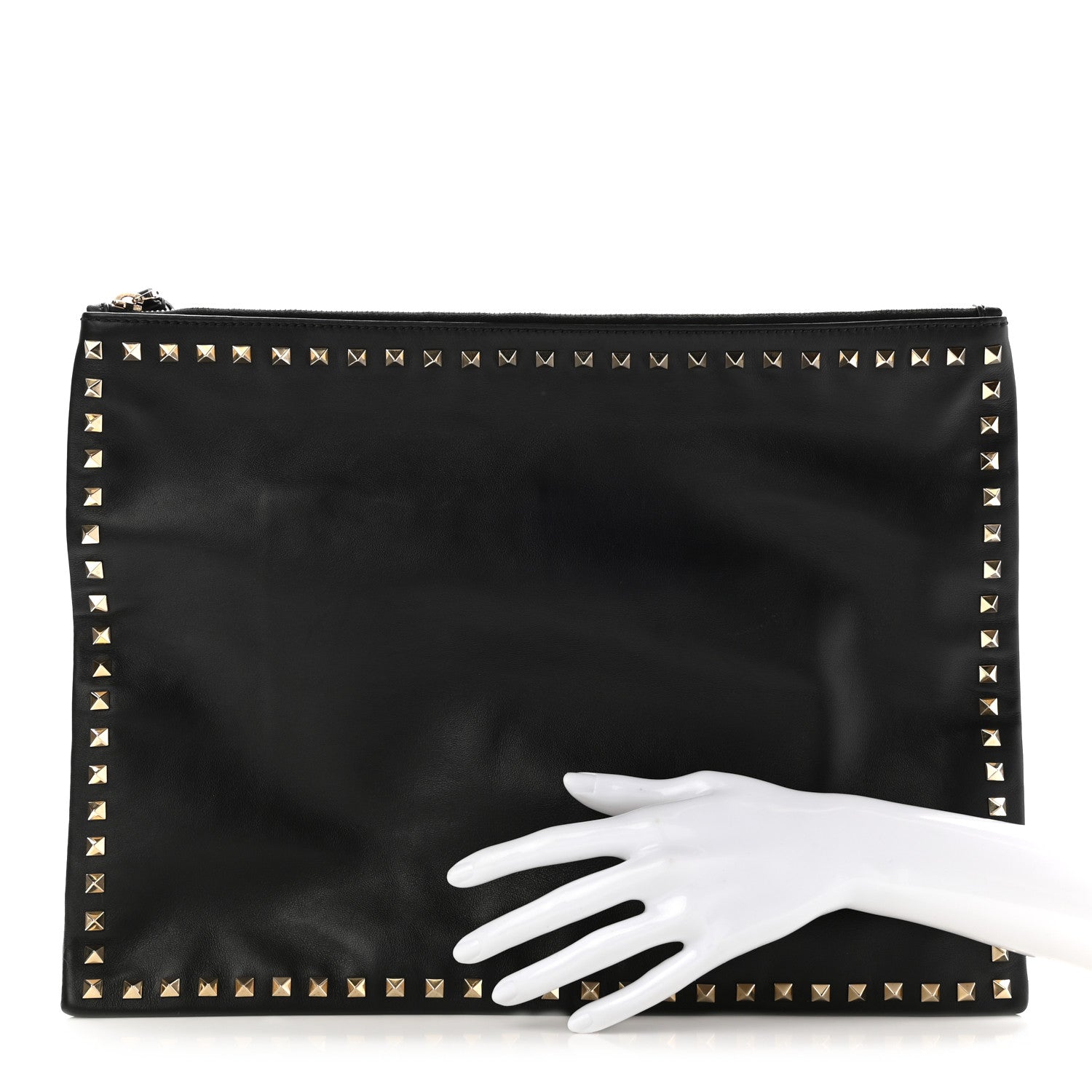 Valentino Garavani Vitello Oversized Rockstud Zip Wristlet Pouch Black 2 of 8