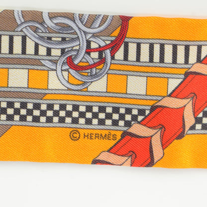 Hermes Silk Brides et Gris-Gris Twilly Orange Beige Corail 5 of 6