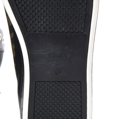 Fendi Glazed Fabric Calfskin FF Mens Wimbledon High-Top Sneakers 12 Tobacco Black White 6 of 11