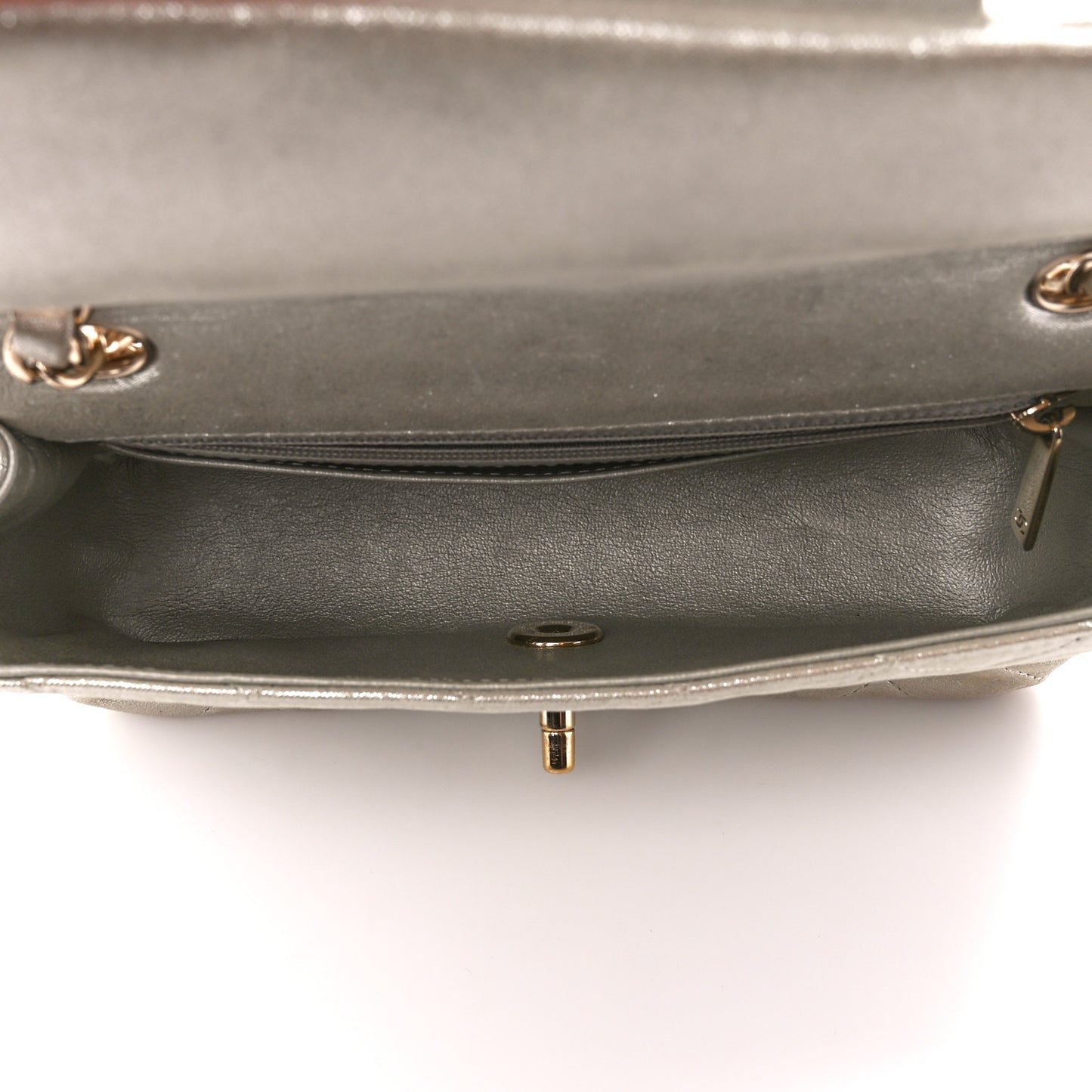 Iridescent Calfskin Quilted Mini Rectangular Flap Light Gold
