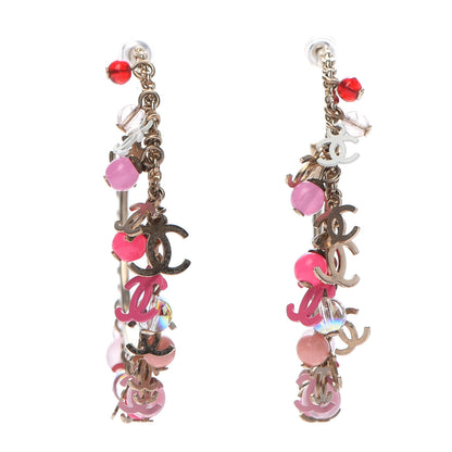 Chanel Crystal Bead CC Charm Hoop Earrings Pink Gold 1 of 6