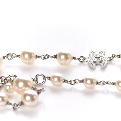Chanel Crystal Pearl CC Long Necklace Silver 7 of 8