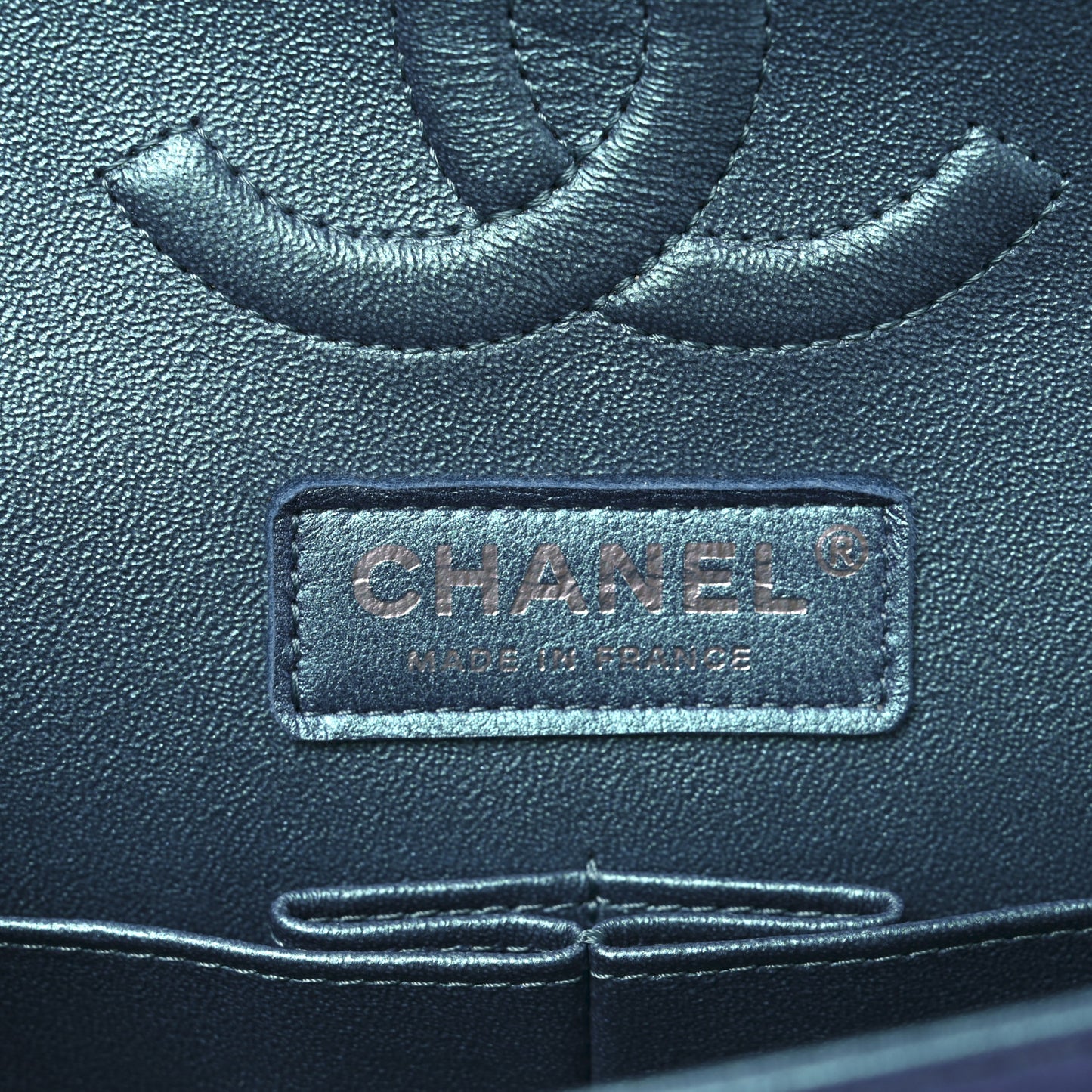 Metallic Lambskin Quilted Medium Double Flap Turquoise