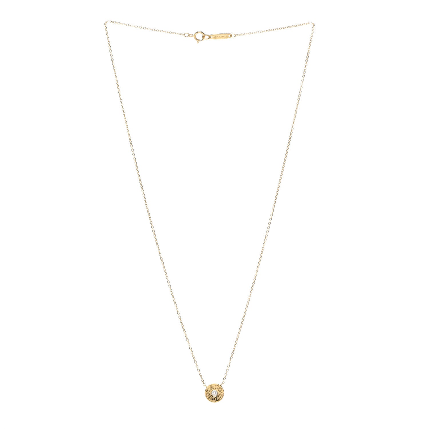 Tiffany 18K Yellow Gold Diamond 1837 Circle Pendant Necklace 3 of 5