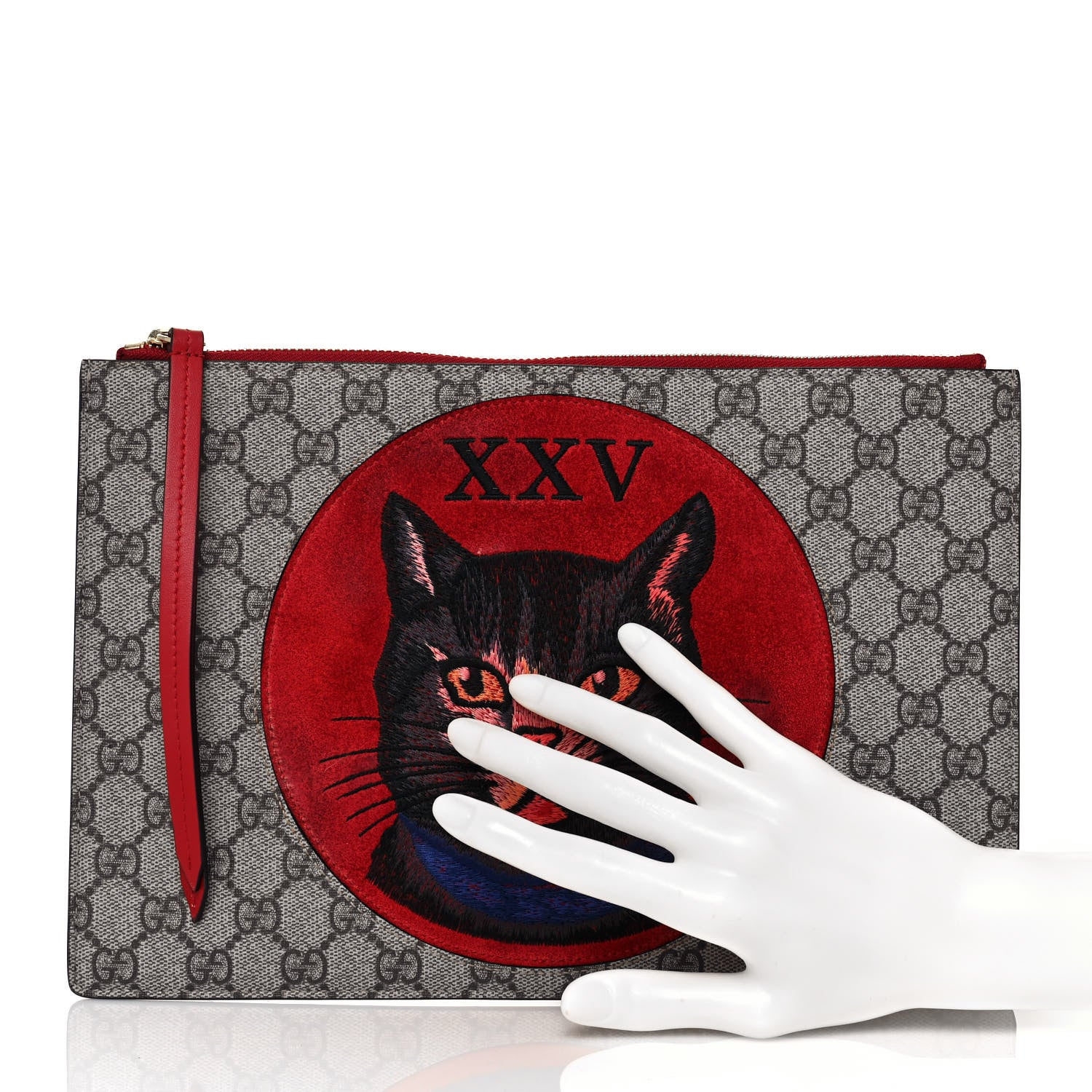 Gucci GG Supreme Monogram Mystic Cat Large Zip Pouch Red 2 of 16