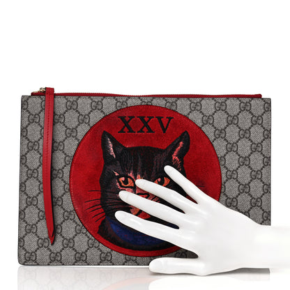 Gucci GG Supreme Monogram Mystic Cat Large Zip Pouch Red 2 of 16