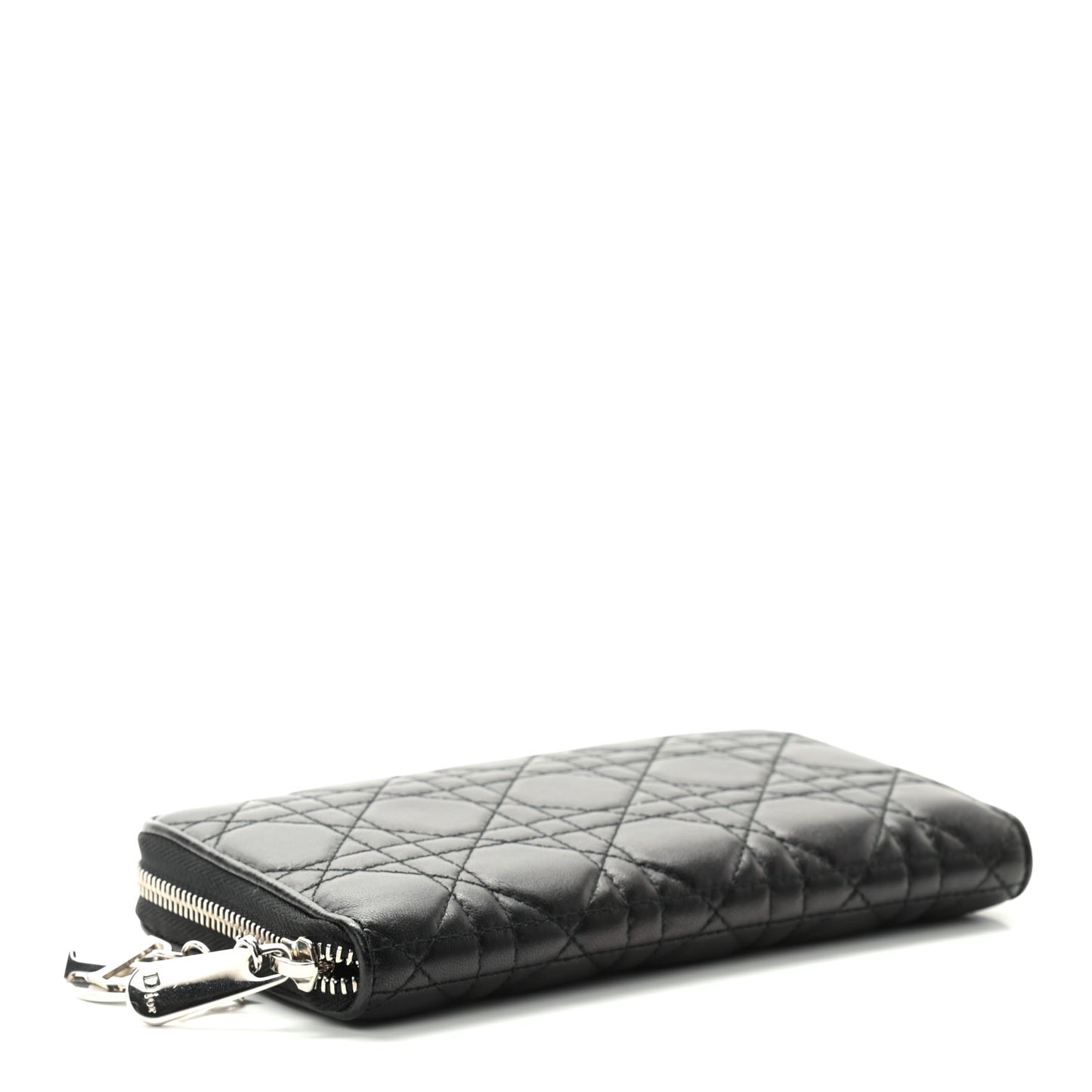 Lambskin Cannage Lady Dior Zip Wallet Black
